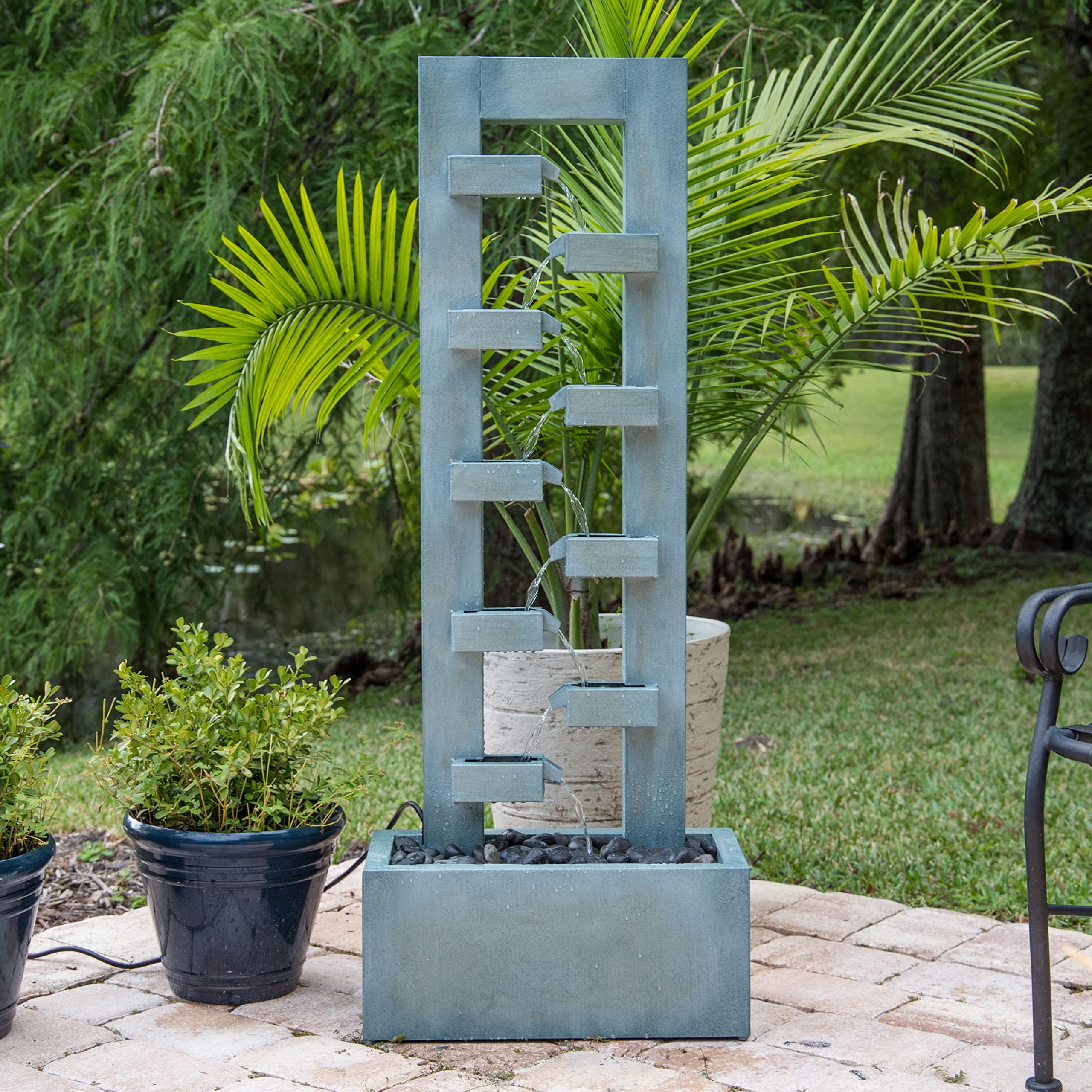Kenroy Home 50087 Stanton Outdoor Water Fountain - Medium Size, Dusty Blue Finish - Perfect for Garden, Patio, or Backyard Decor