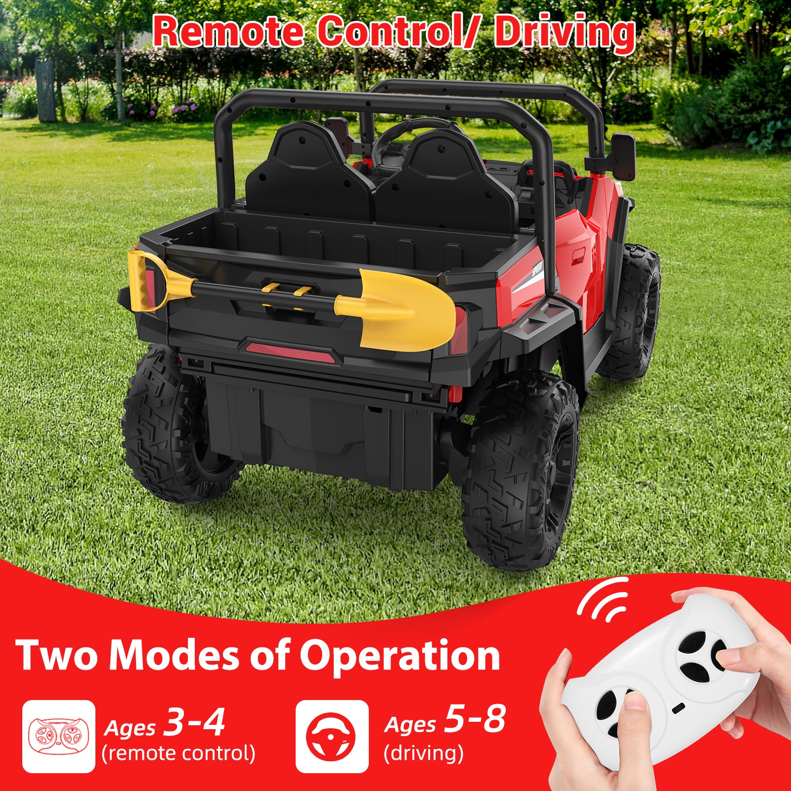 GARVEE 24V Electric Ride On Dump Truck for Kids Ages 6-12 | 4x4 Remote Control Toy Car with Shovel, Bluetooth Music & LED Lights | Outdoor Play, Construction Pretend Play, Birthday Gift for Boys & Girls