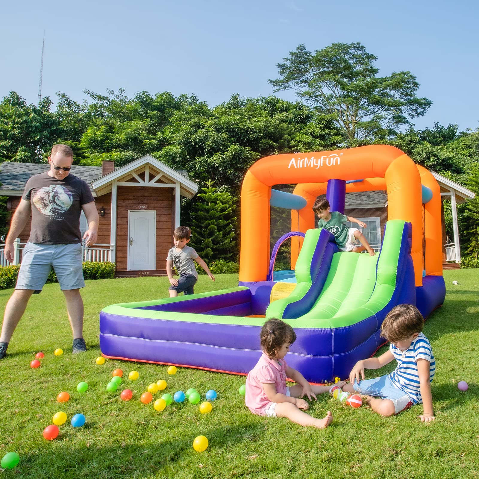 **AirMyFun Inflatable Bouncy House for Kids - Outdoor & Indoor Jumping Castle with Blower, Slide, and Bounce Area - Perfect for Birthday Parties, Backyard Play, and Family Gatherings**
