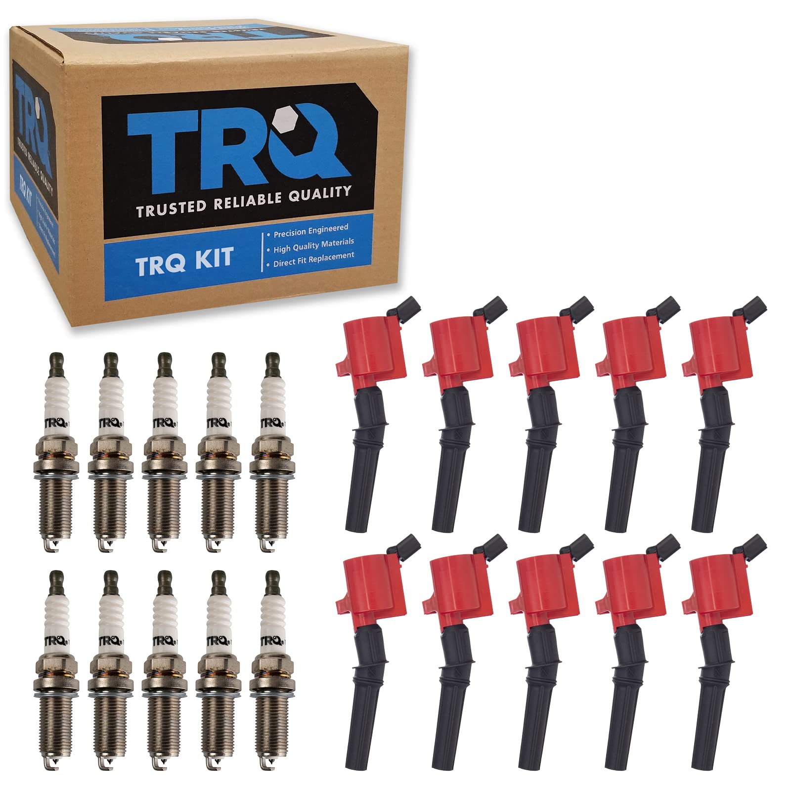 TRQ Ignition Coil and Spark Plug Kit - Compatible with Ford F150 F250 F350 (1997-2019) - High Performance Replacement Parts for Smooth Engine Start & Better Fuel Efficiency - Perfect for Off-Roading, Towing & Daily Driving