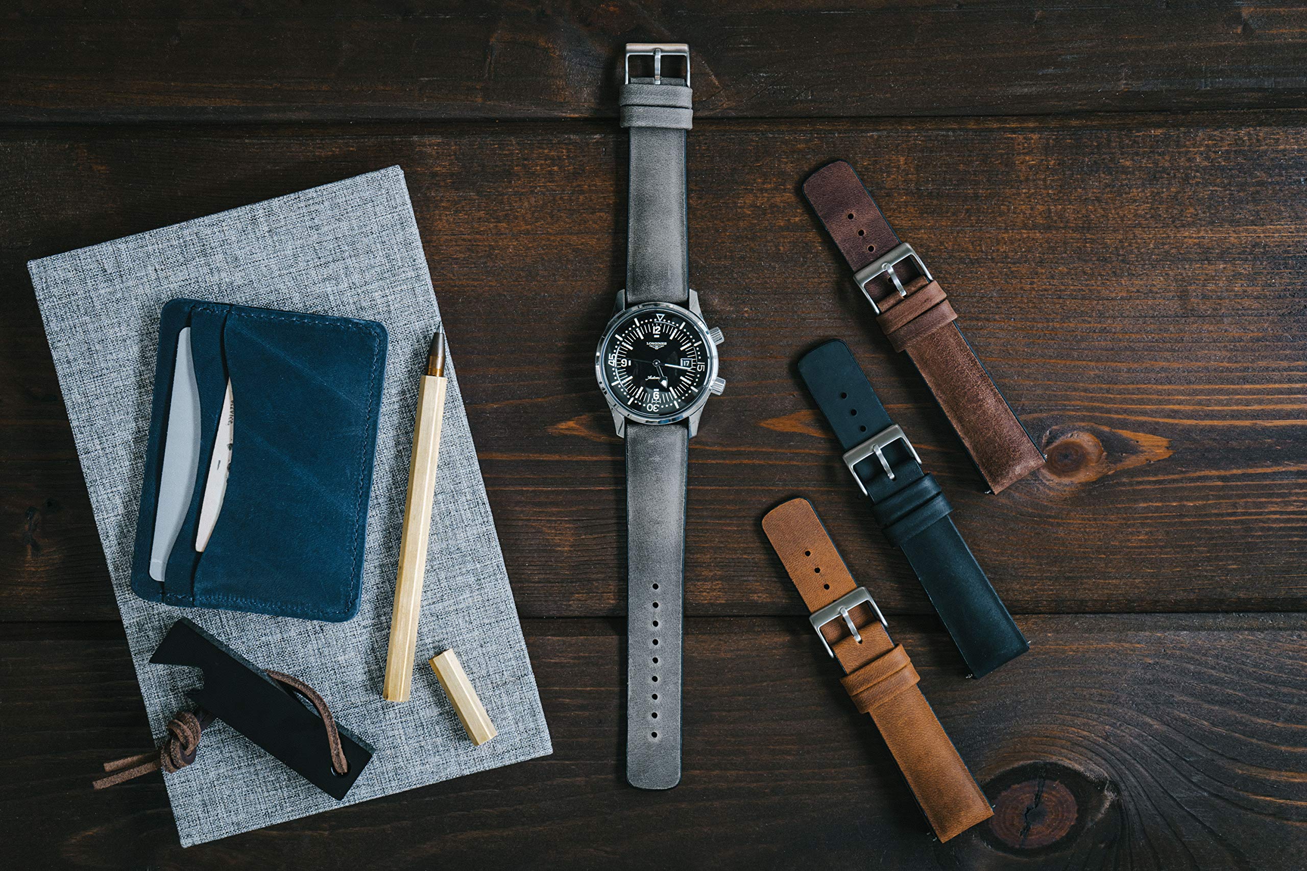 BARTON Leather Rubber Hybrid Watch Straps - Quick Release, 316L Stainless Steel - for Smartwatches & Dress Watches
