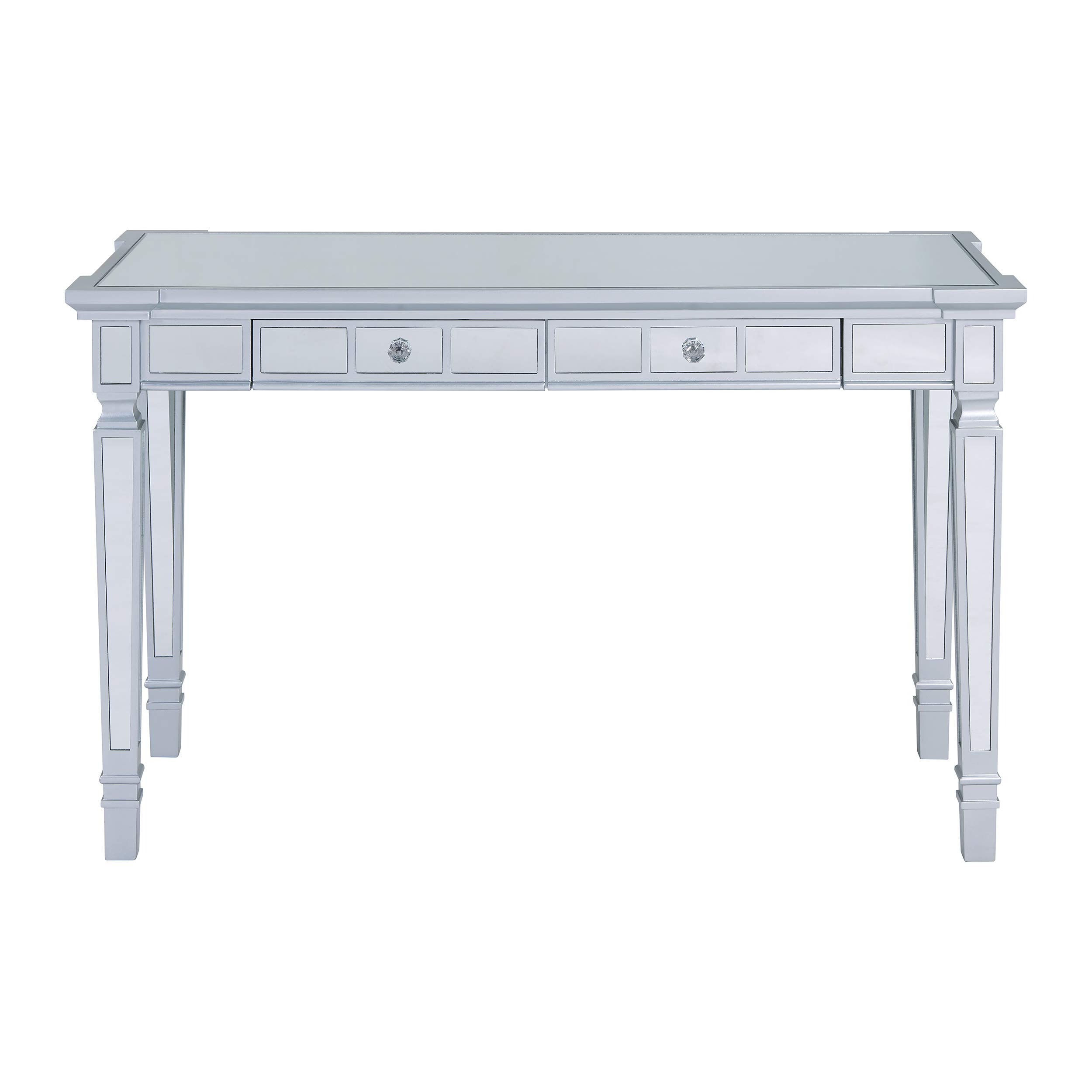 SEI Furniture Glenview Glam Mirrored Writing Desk with Drawers - Matte Silver Finish | Elegant Vanity Desk for Bedroom, Home Office & Dressing Room