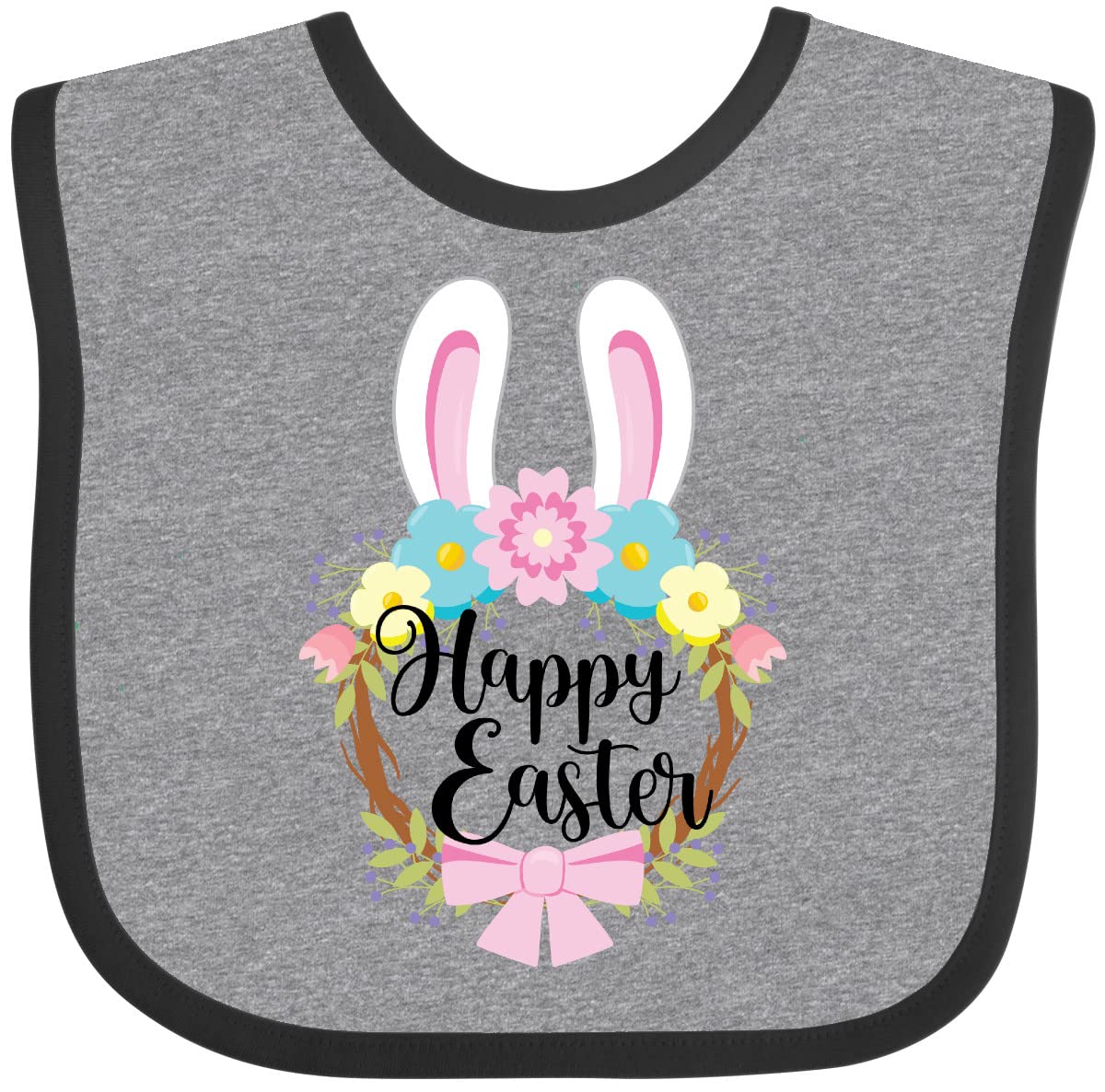 Inktastic Happy Easter Cute Spring Bunny Wreath Baby Bib - Soft Cotton Drool Bib for Infants, Perfect for Easter Photos, Spring Celebrations & Baby Showers