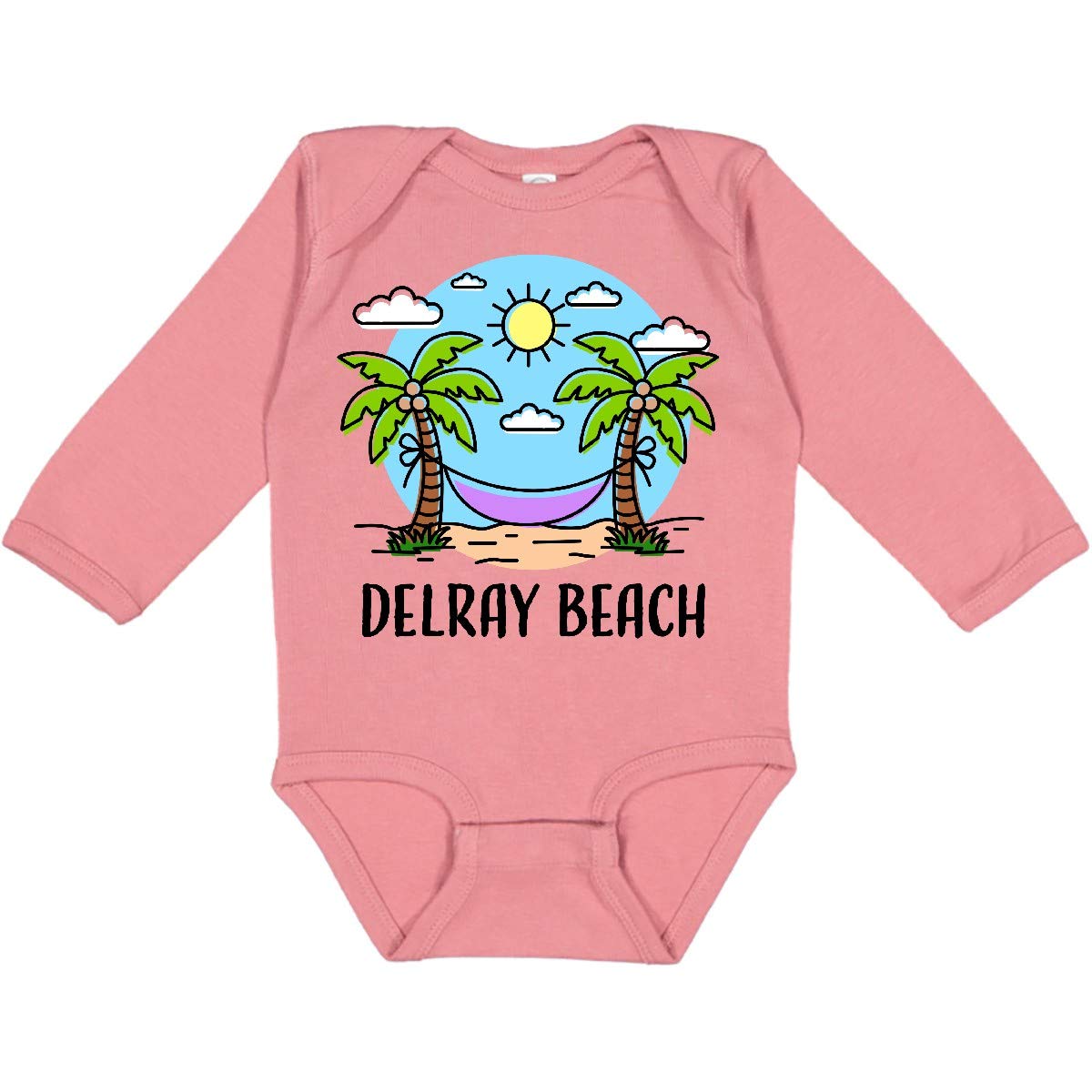 Inktastic Summer Vacation in Delray Beach Long Sleeve Baby Bodysuit - Soft Cotton Creeper for Boys & Girls - Perfect for Beach Trips, Family Photos & Casual Outings