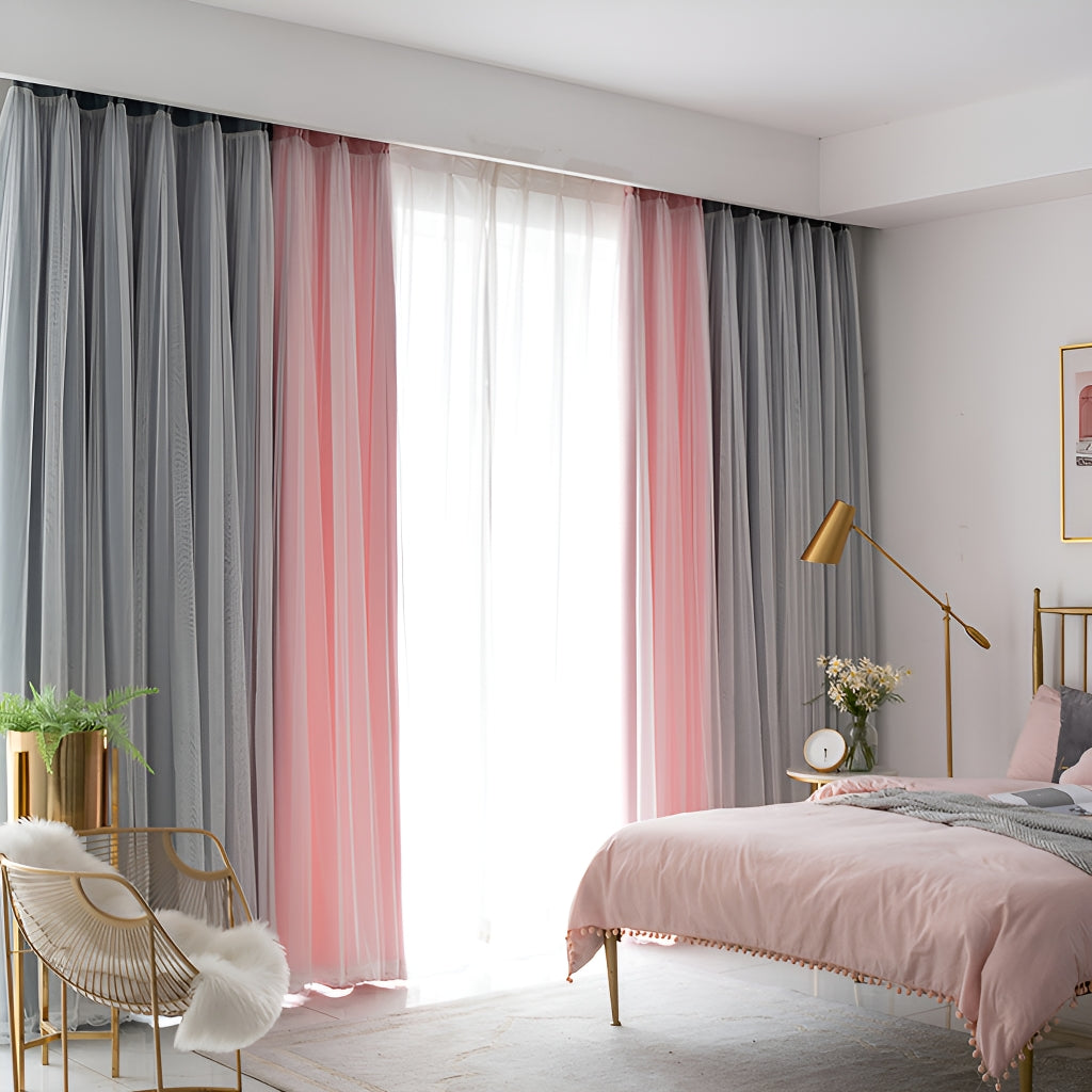 Joslyn Two Layer Color Blocking Soundproof Blackout Custom Curtains for Bedroom & Living Room - Thermal Insulated Noise Reducing Window Drapes for Home & Office