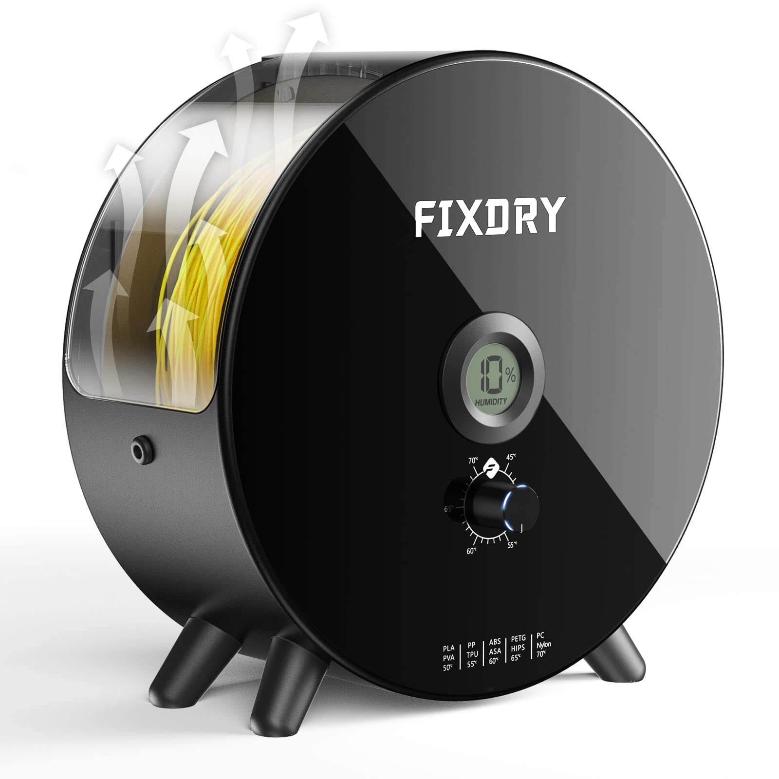 3D Printer Filament Dryer Box with Fan & Heater - Fixdry Filament Dehydrator for 1.75mm/2.85mm/3.00mm PLA ABS Nylon PA - Humidity Display & Quiet Operation (70°F) - Perfect for Moisture-Sensitive Filament Storage & Printing