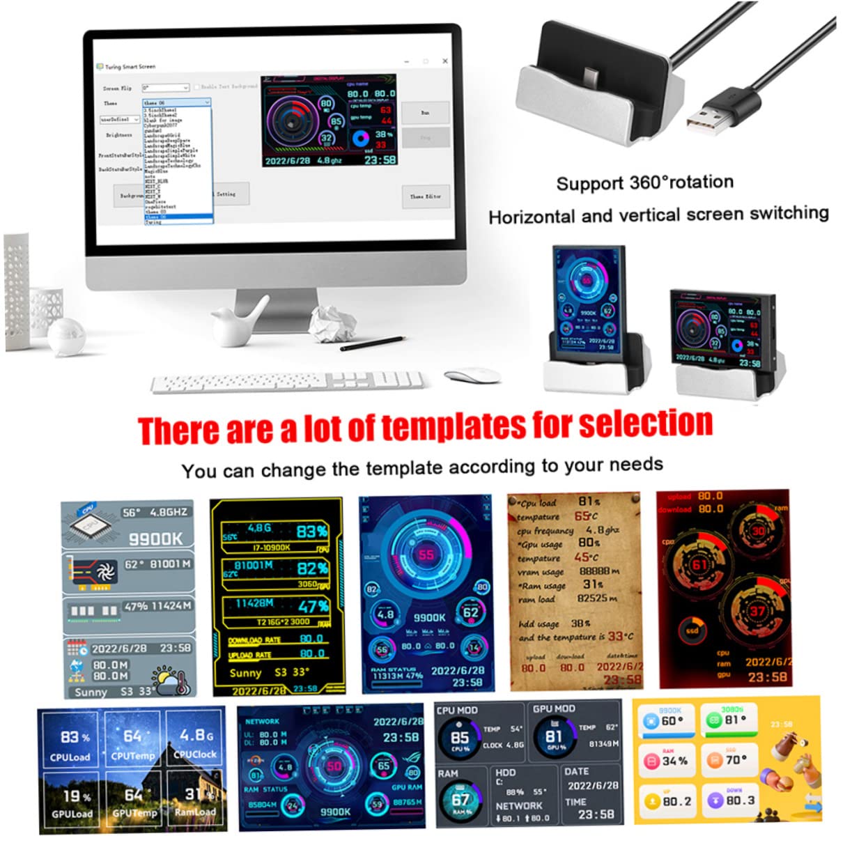 Uonlytech 2 Pack Mini Secondary Screen for PC Case - CPU & RAM Temperature Monitor, Real-Time Data Display, Computer Hardware Diagnostic Tool - Perfect for Gaming Rigs, Workstations & Custom PC Builds