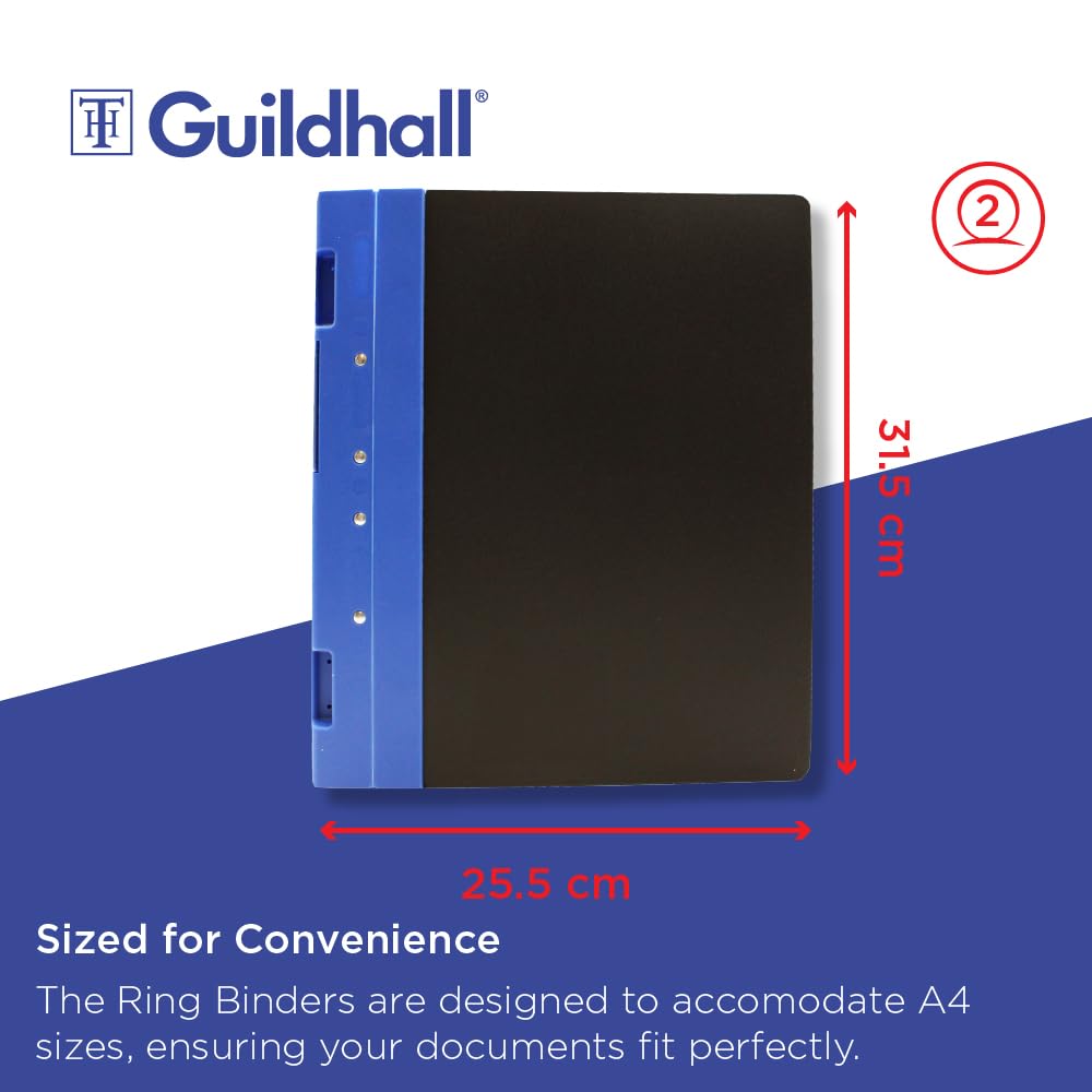 Exacompta Guildhall Ergogrip 2-Ring A4 Binder - Blue | Durable School & Office Supplies for Organizing Documents & Papers