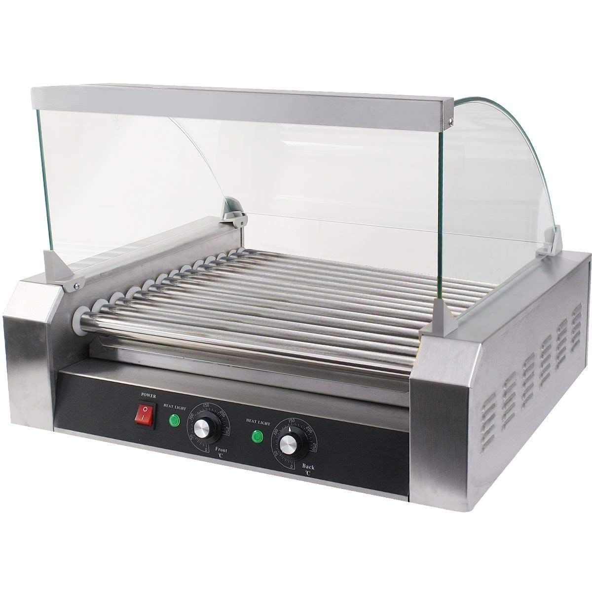 Commercial Electric Hot Dog Grill Machine - 7 Rollers Stainless Steel Hotdog Warmer Cooker with Cover, 1650W (16