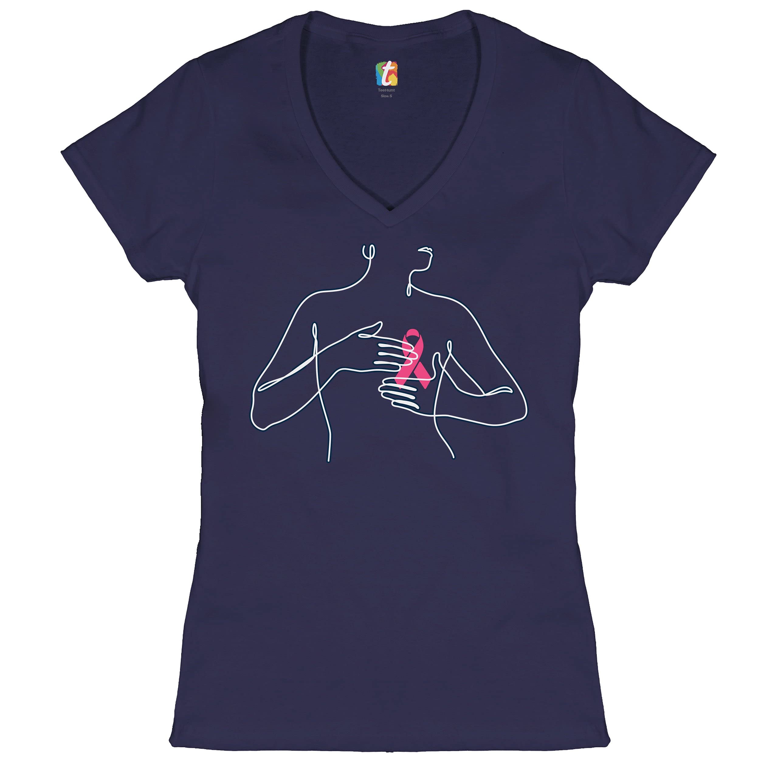 Pink Ribbon Women's V-Neck T-Shirt - Breast Cancer Awareness Inspirational Tee for Support & Hope - Perfect for Fundraisers, Survivor Events & Everyday Wear