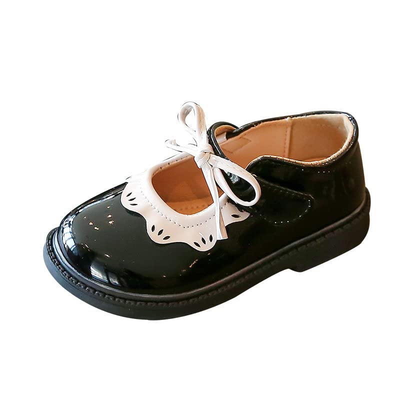 Comfortable Soft Sole Girls Shoes with Bow & Velcro - Breathable PU Leather Casual Shoes for Toddlers - Perfect for School, Playtime & Everyday Wear
