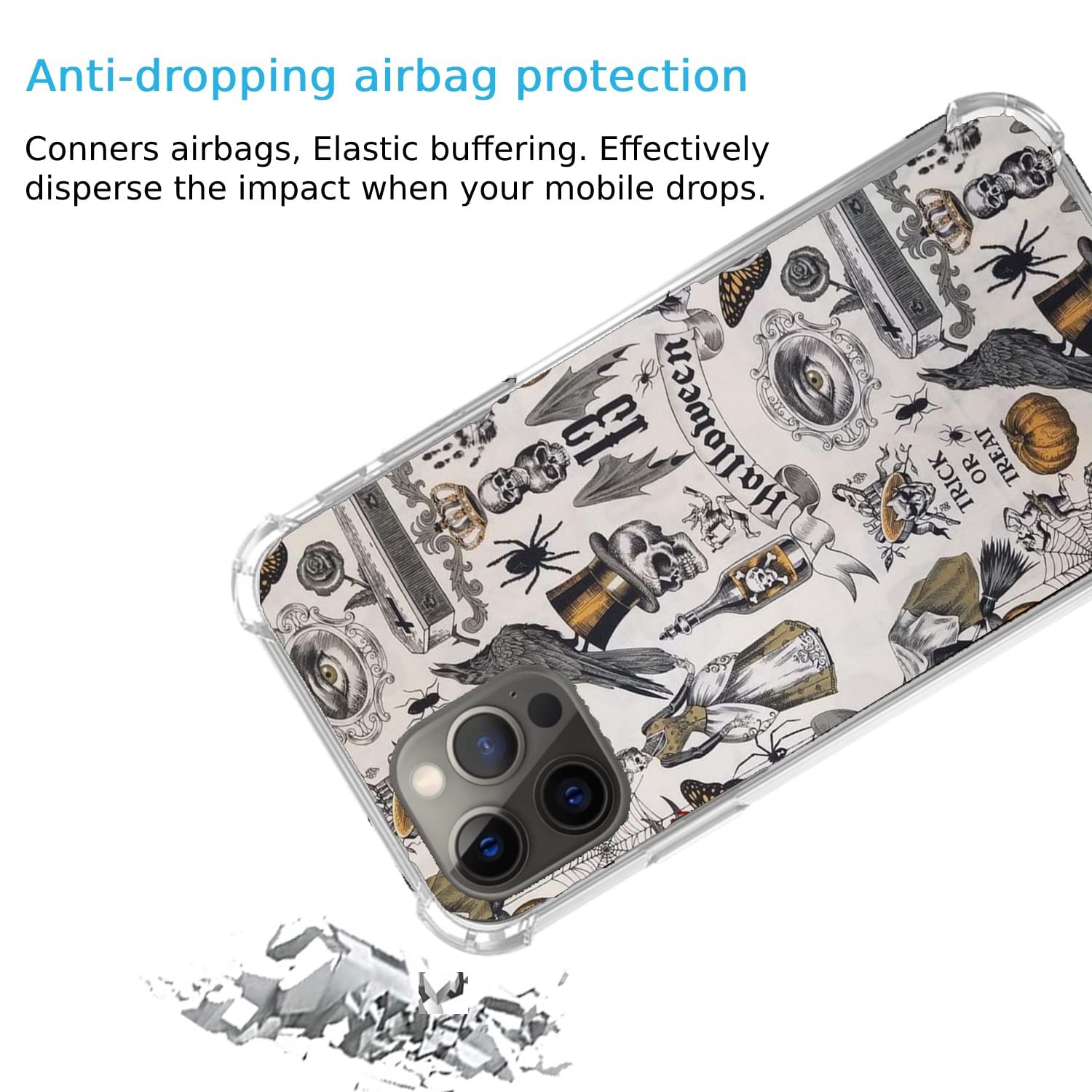 **Halloween Hippie Case for iPhone 13 Pro Max - Aesthetic Skull Crow Spider Flower Collage Phone Cover for Men & Women, Trendy Soft TPU Protective Case - Perfect for Halloween Parties, Cosplay & Gothic Style**