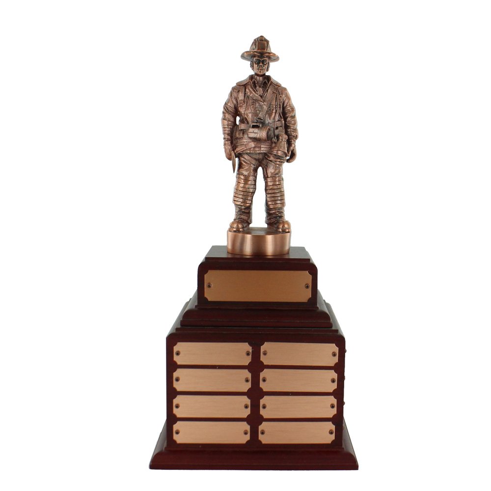 Customizable 18.5 Inch Firefighter Bronze Perpetual Trophy with Rosewood Base & 32 Bronze Plates - Personalized Awards for Fire Department Recognition, Retirement Gifts & Service Appreciation