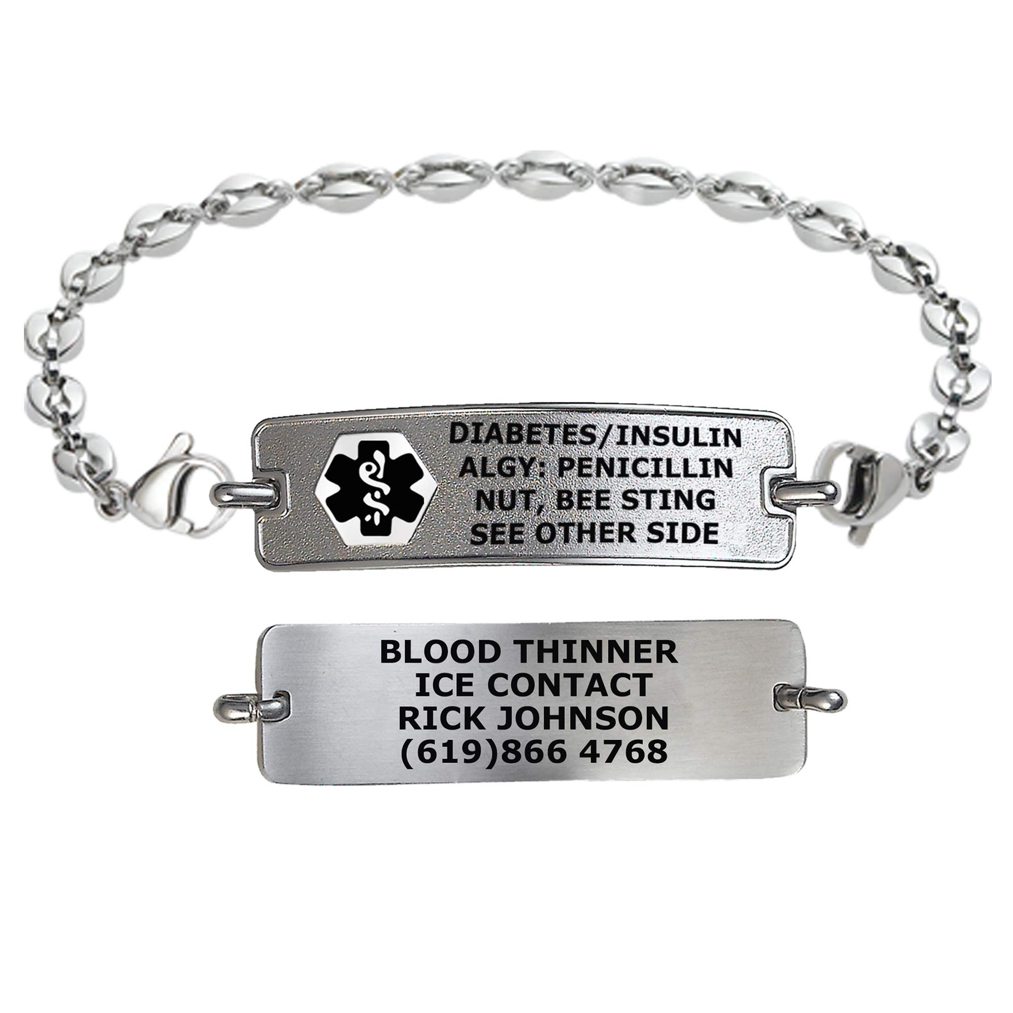 Divoti Custom Engraved Medical Alert Bracelets for Women - Stainless Steel Medical ID Bracelet with Free Engraving - Classic Tag & Anchor Chain - Adjustable Sizing - Perfect for Diabetes, Allergies & Emergency Medical Identification