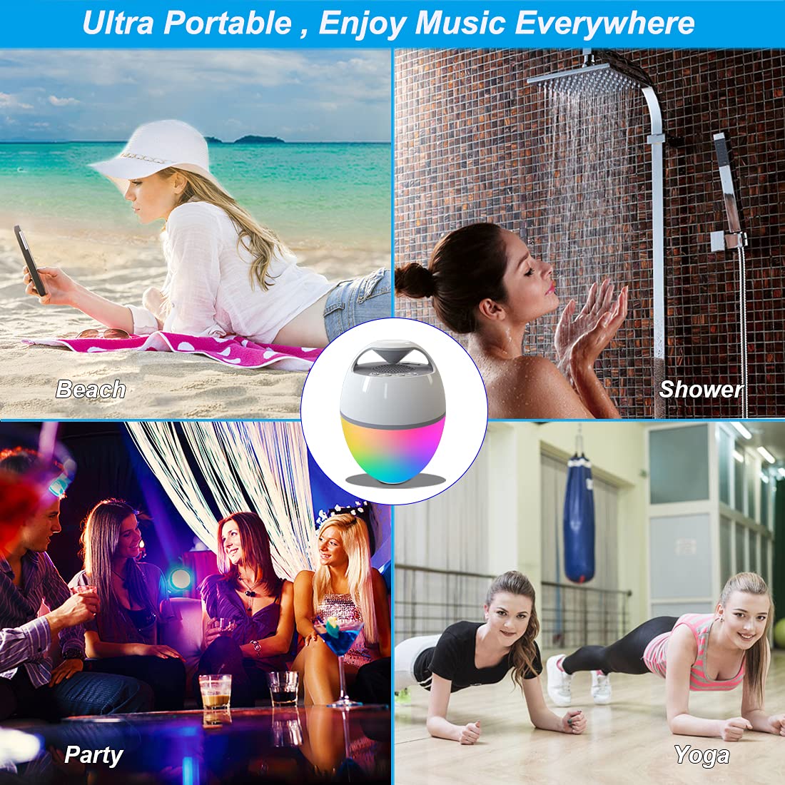Blufree Floating Pool Speaker with LED Lights - IP68 Waterproof Bluetooth Speaker for Hot Tub, Outdoor Swimming, Beach, Pool Party | Portable, Loud Volume, Rich Bass, Built-in Mic, 82ft Wireless Range - Perfect for Summer BBQs, Backyard Gatherings & Water Activities