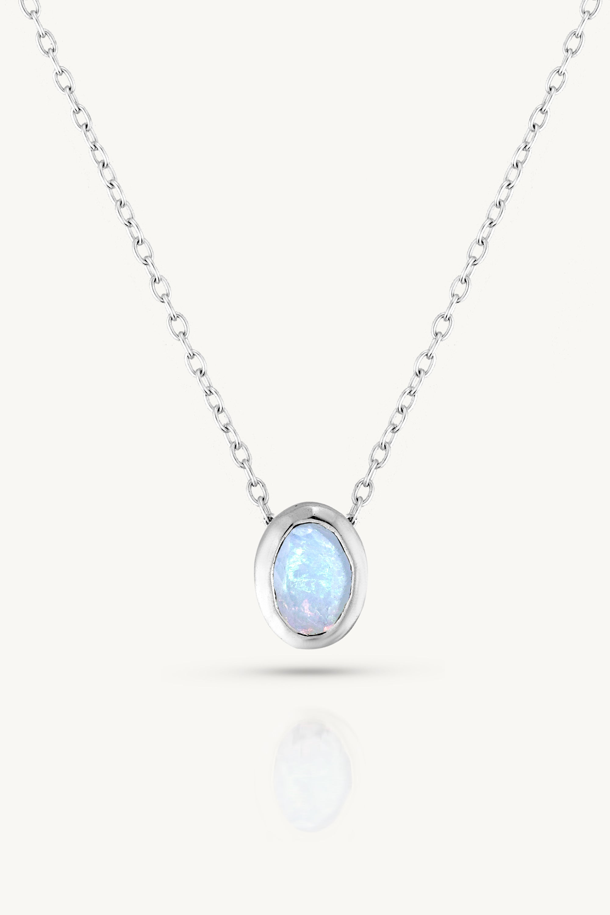 October Opal Silver Oval Birthstone Necklace - Elegant Jewelry Gift for Women, Mothers & Daughters - Perfect for Birthdays, Anniversaries & Special Occasions