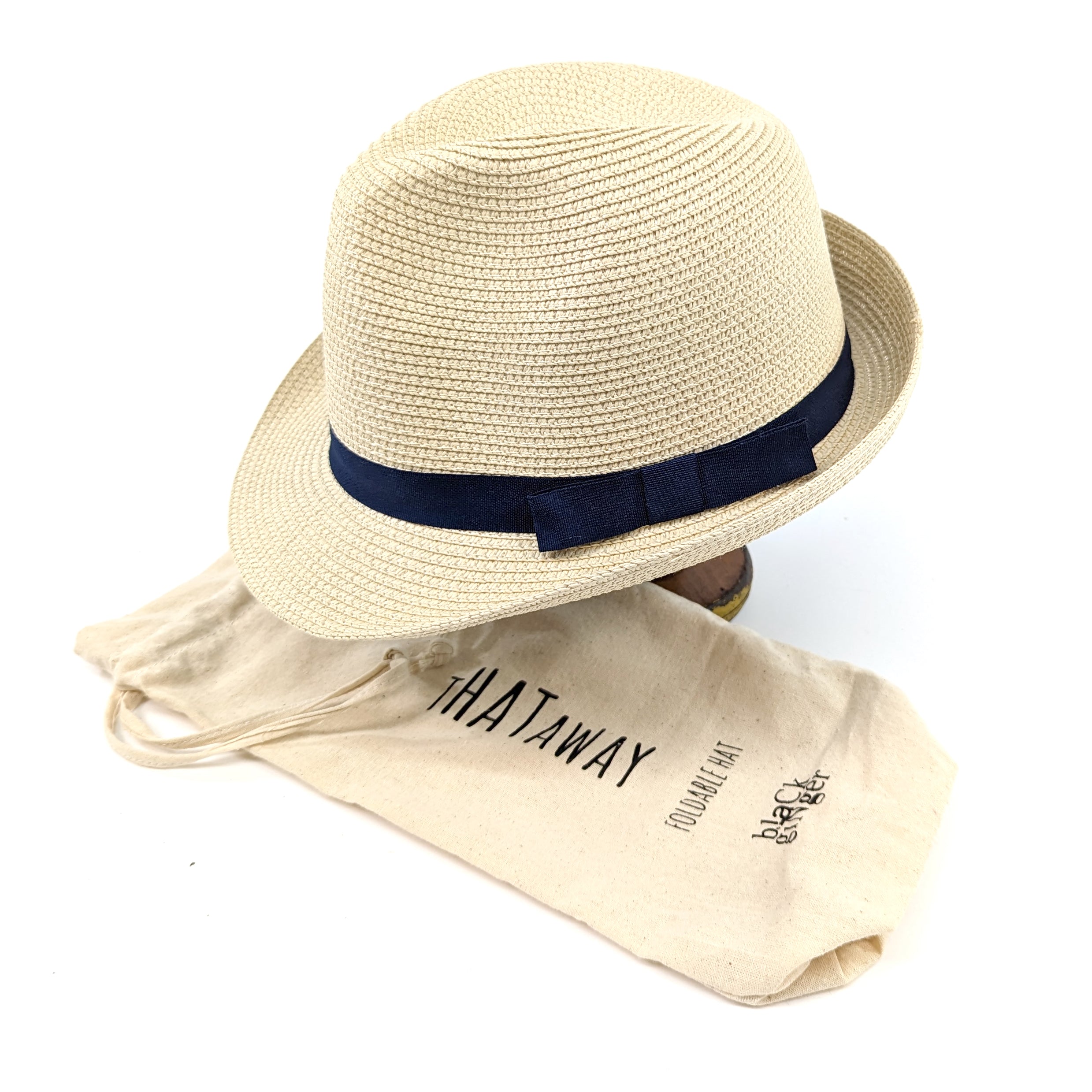 Stylish Folding Travel Trilby Sun Hat with Blue Ribbon - 59cm Brim for Women & Men - Perfect for Beach, Vacation & Outdoor Activities