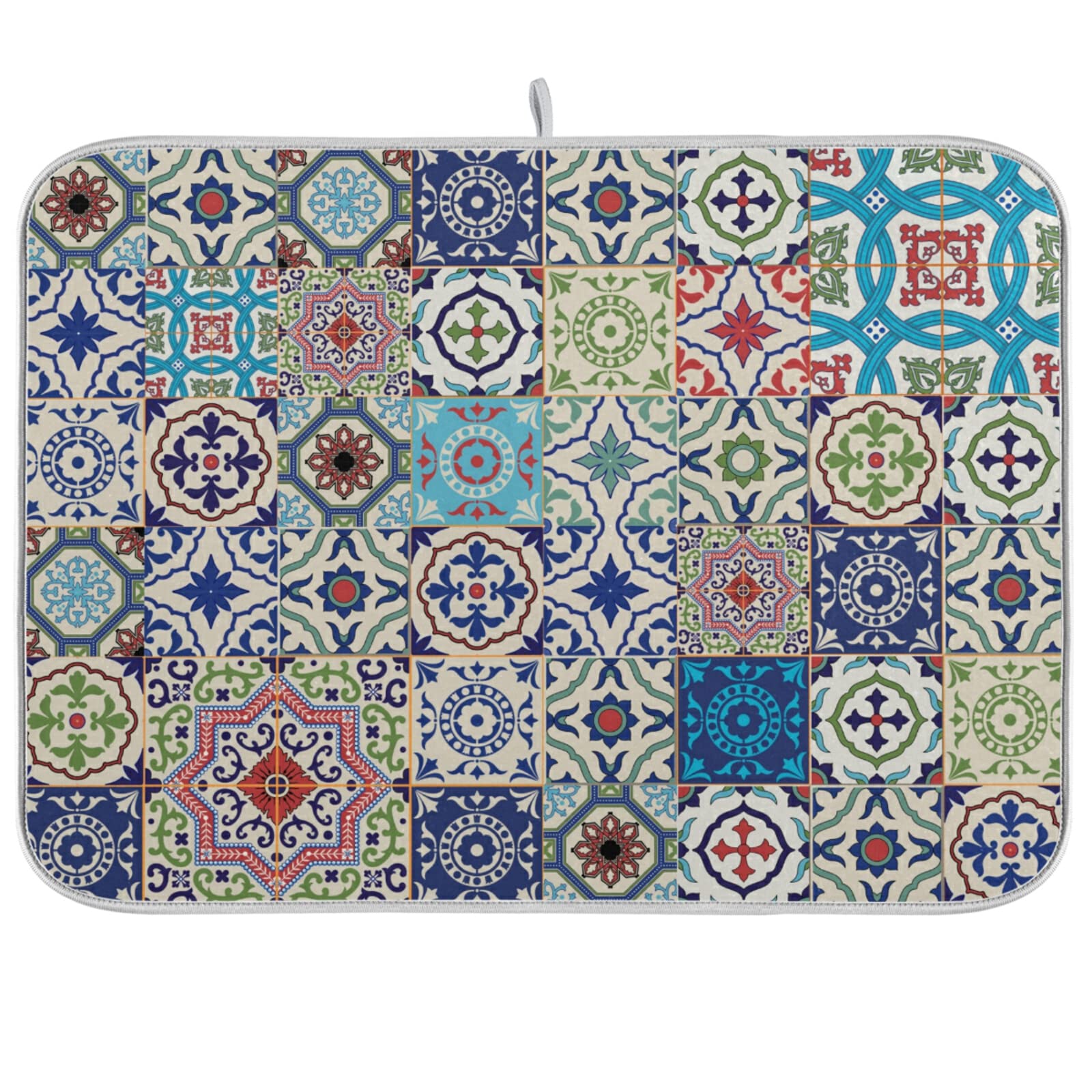 Colorful Portuguese Tiles Dish Drying Mat - Absorbent Fast Dry Kitchen Countertop Pad, Dish Drainer Rack Mats, Stylish Kitchen Accessories for Countertops and Sinks