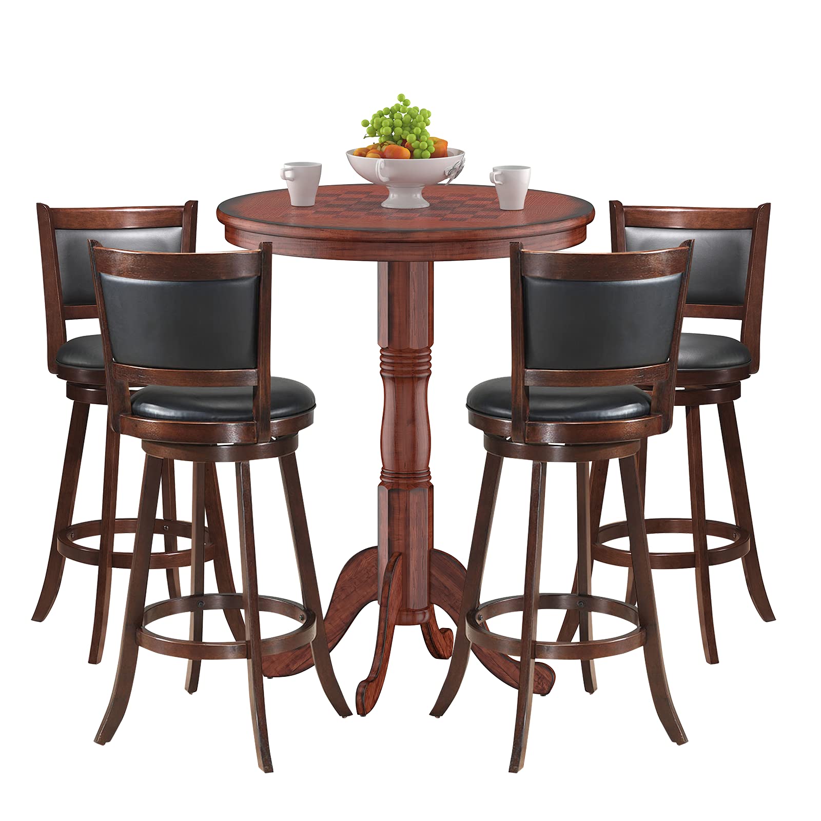 Giantex 5-Piece Pub Table Set with Wooden Pedestal Base, 360° Swivel Bar Stools, Modern Round Bar Table for Small Spaces, Living Room, Restaurant, Dining Room, and Outdoor Patio