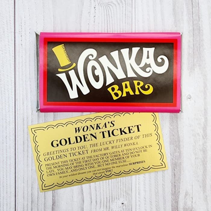 7 oz Inspired Candy Wrapper with Golden Ticket - Perfect for Birthday Parties, Baby Showers & Themed Events (Candy Not Included)