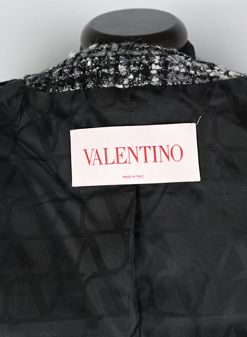 Valentino Black & White Bouclé Jacket - Size 42 | Luxury Women's Outerwear for Office & Evening Events