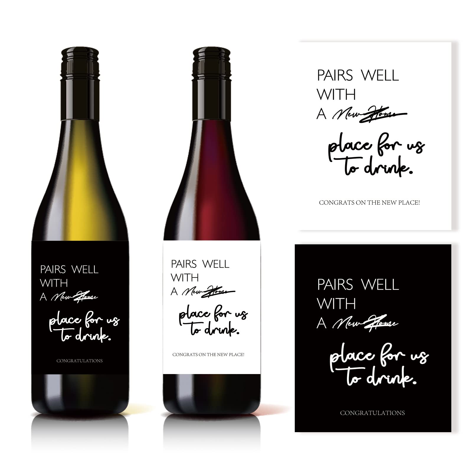 4 Pcs Wine Bottle Labels - Perfect Housewarming Gift for New Homeowners | Funny 