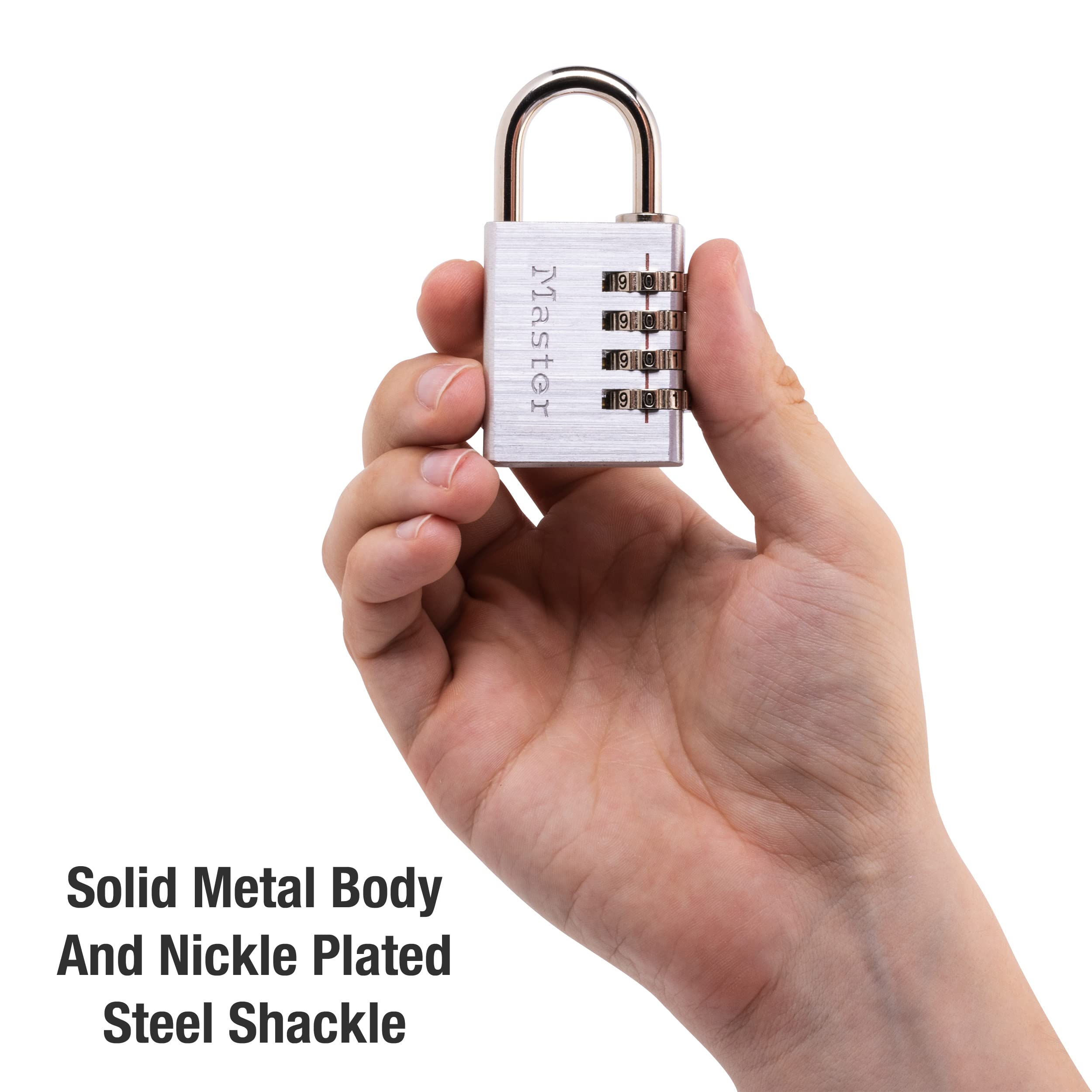 Master Lock Set Your Own Combination Padlock - 4 Pack, Silver 643EC4 | Keyless Security Locks for Gym Lockers, School Lockers, Backpacks & Travel Luggage