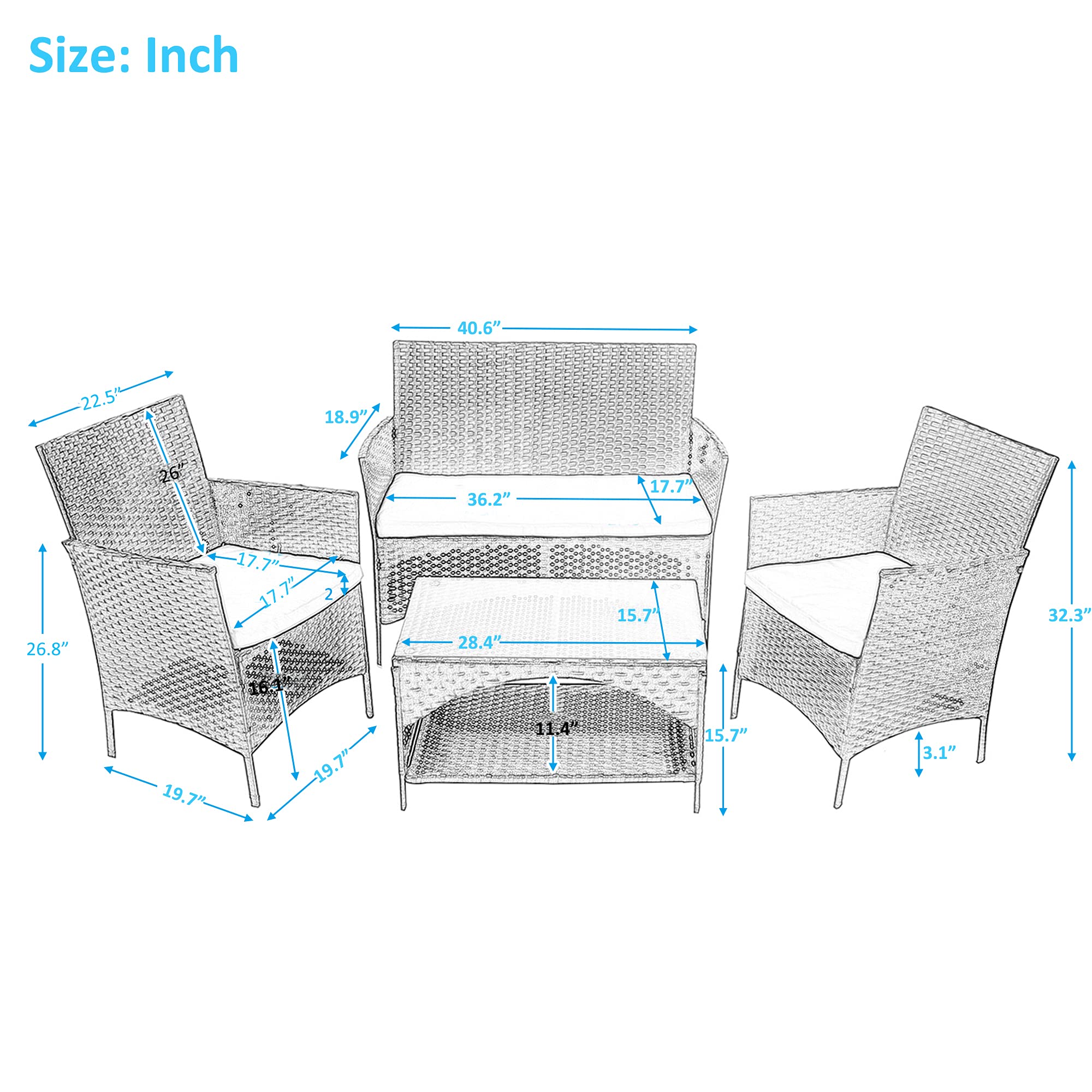 4-Piece All-Weather Wicker Patio Furniture Set - Outdoor Garden Conversation Sofa with Removable Zippered Cushions (Green) - Perfect for Backyard, Poolside, and Terrace Relaxation