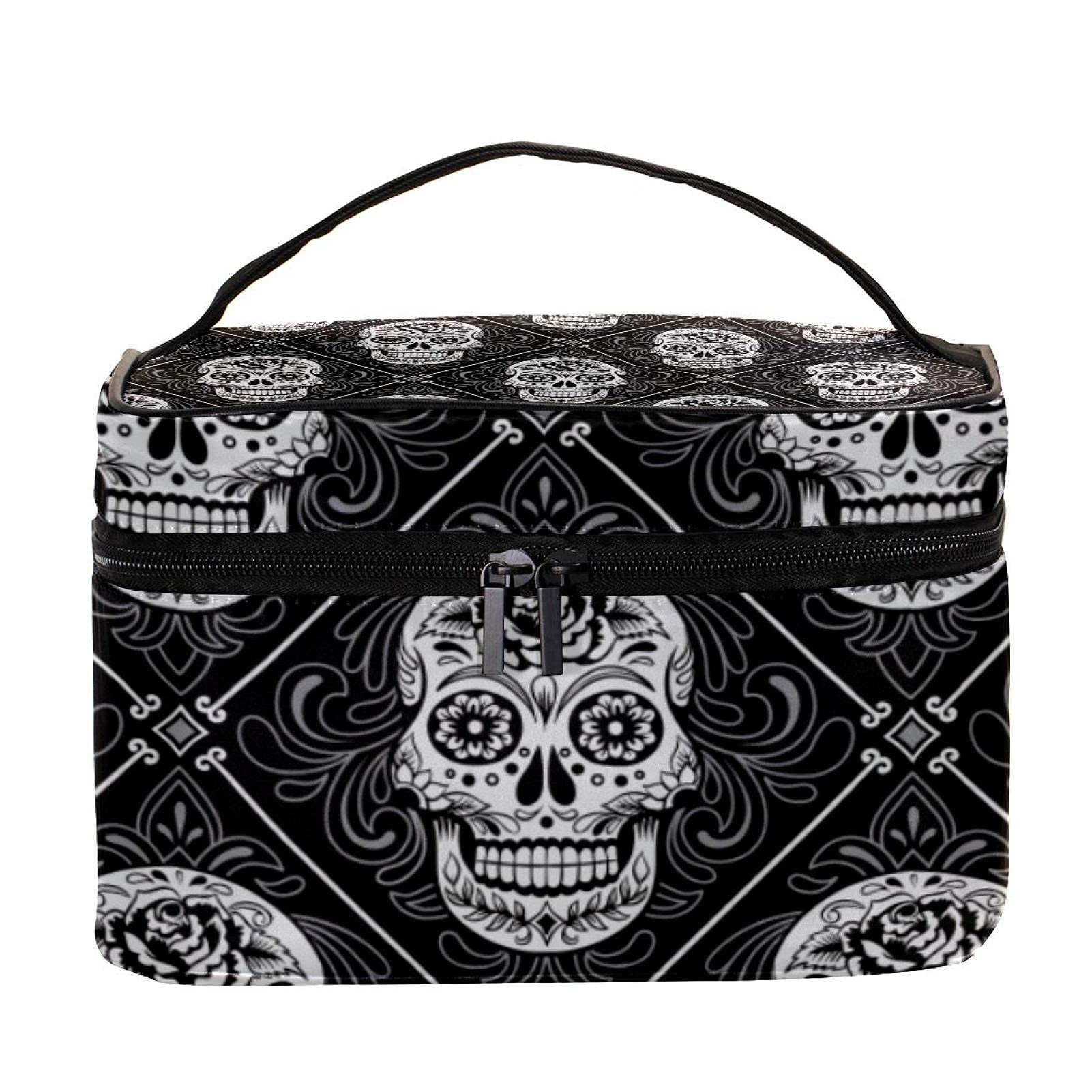 Day of The Dead Floral Pattern Large Travel Makeup Bag - Waterproof Cosmetic Organizer with Zipper for Women & Girls - Perfect for Vacation, Gym, and Daily Essentials Storage