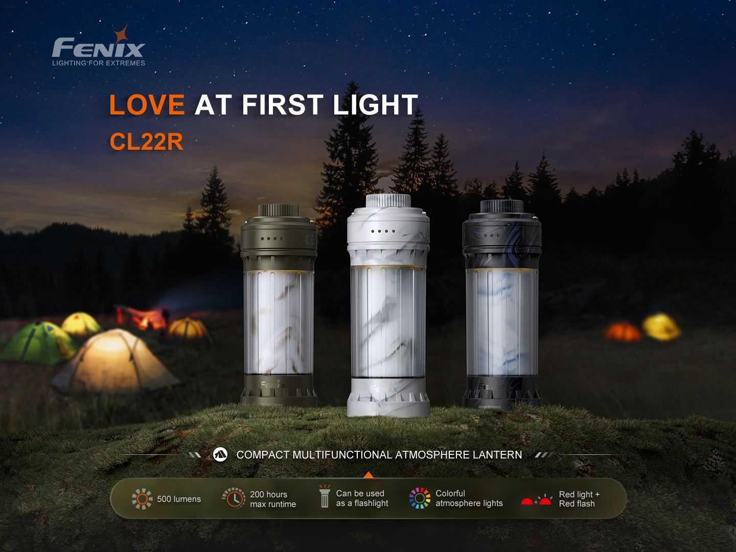 Fenix CL22R Rechargeable LED Camping Lantern - 500 Lumens, Waterproof, Portable Outdoor Light for Hiking, Backpacking & Emergency Use