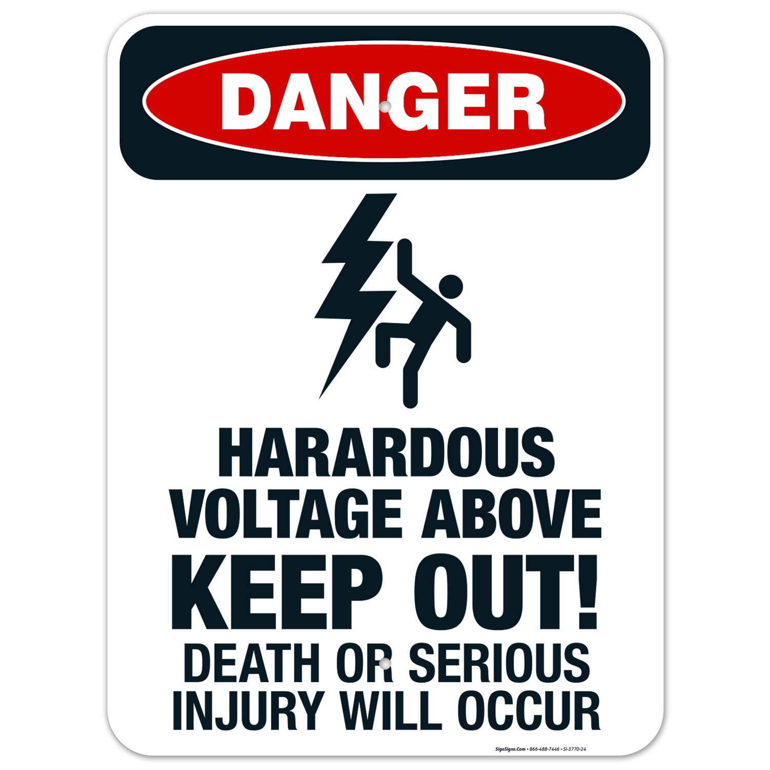 Danger Sign - Hazardous Voltage Warning (Death or Serious Injury Risk) | OSHA Compliant 18x24 Inch Aluminum Sign | Rust-Free .063 Aluminum, Fade Resistant for Indoor/Outdoor Use | Made in USA | Perfect for Electrical Rooms, Construction Sites & Industrial Facilities