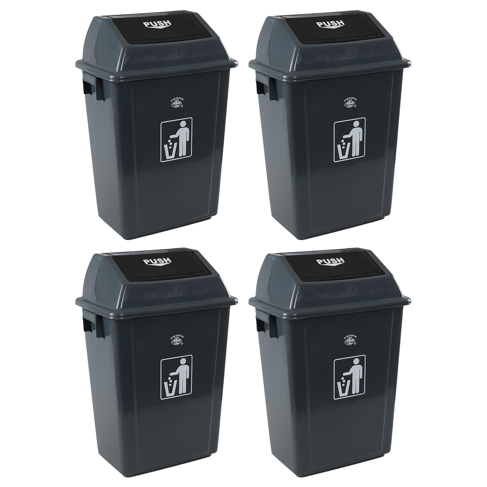 13 Gallon Plastic Swing Lid Trash Can - 4 Pack Outdoor Garbage Bin with Leak-Proof Design, Heavy Duty & Weather Resistant for Patio, Backyard, Garage, and Commercial Use (Grey)