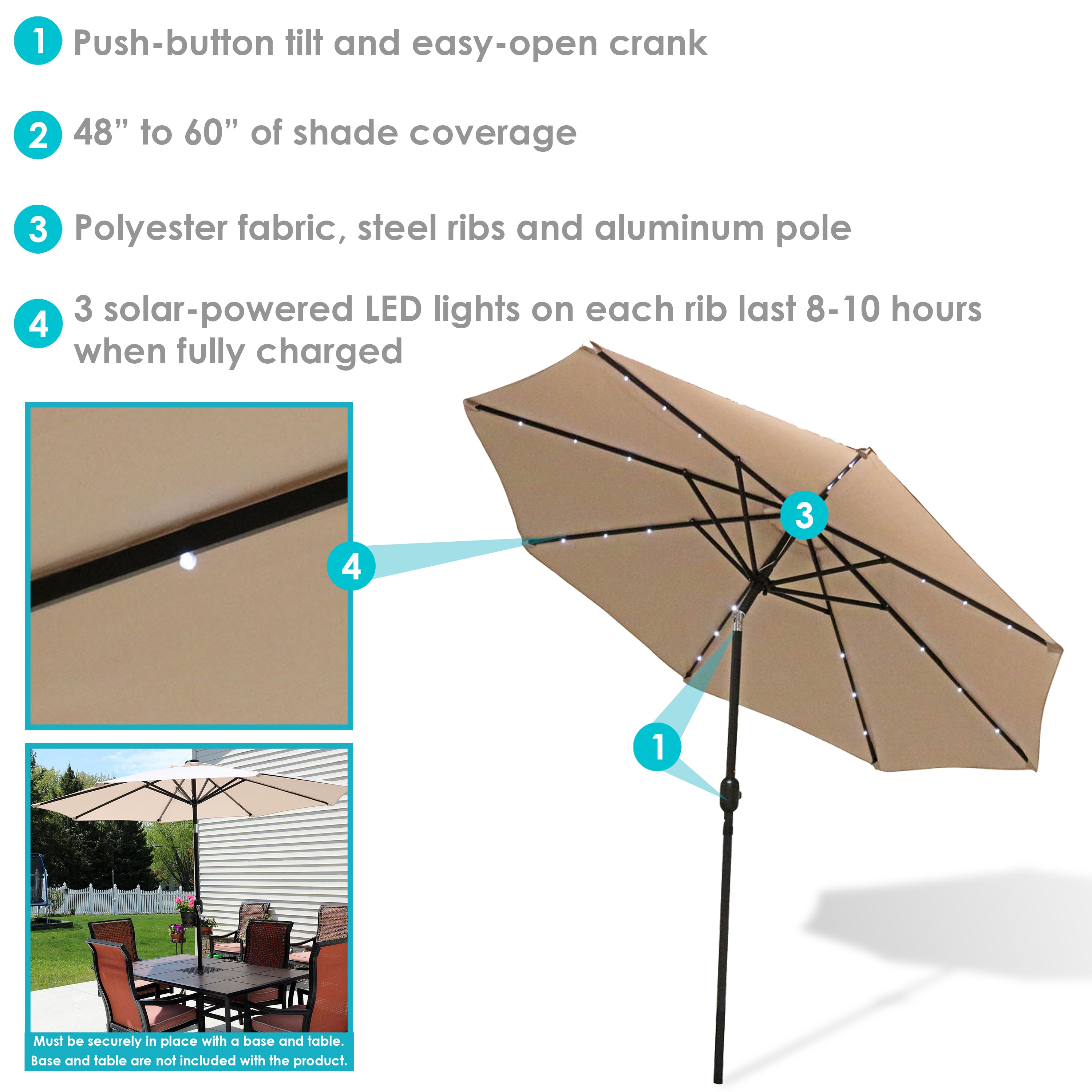 Sunnydaze 9-Foot Solar LED Outdoor Patio Umbrella with Tilt & Crank - Perfect for Poolside, Backyard, and Garden Relaxation