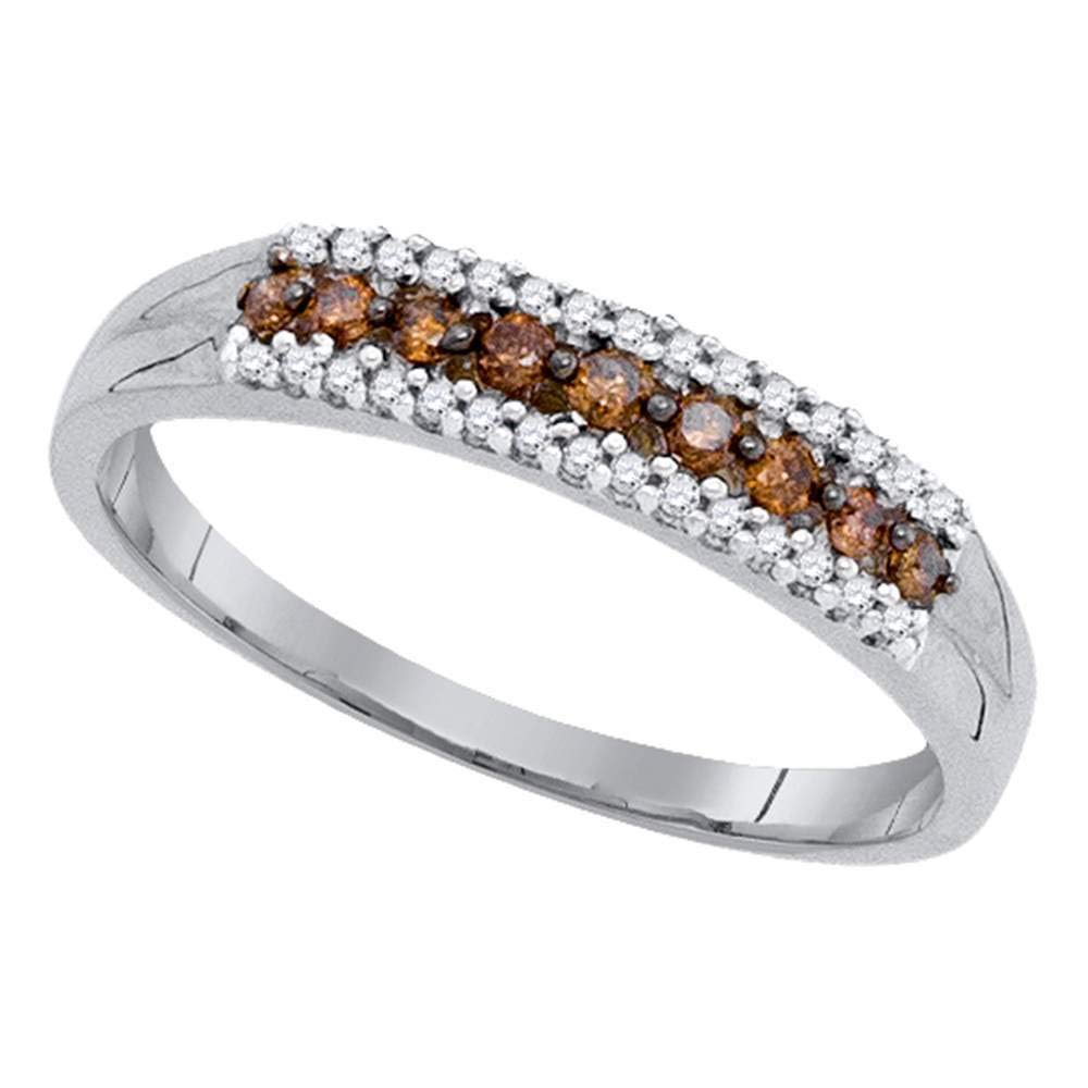 10K White Gold Women's Round Brown Diamond Band Ring - 1/5 CTTW, Elegant Stackable Wedding Ring for Everyday Wear & Special Occasions