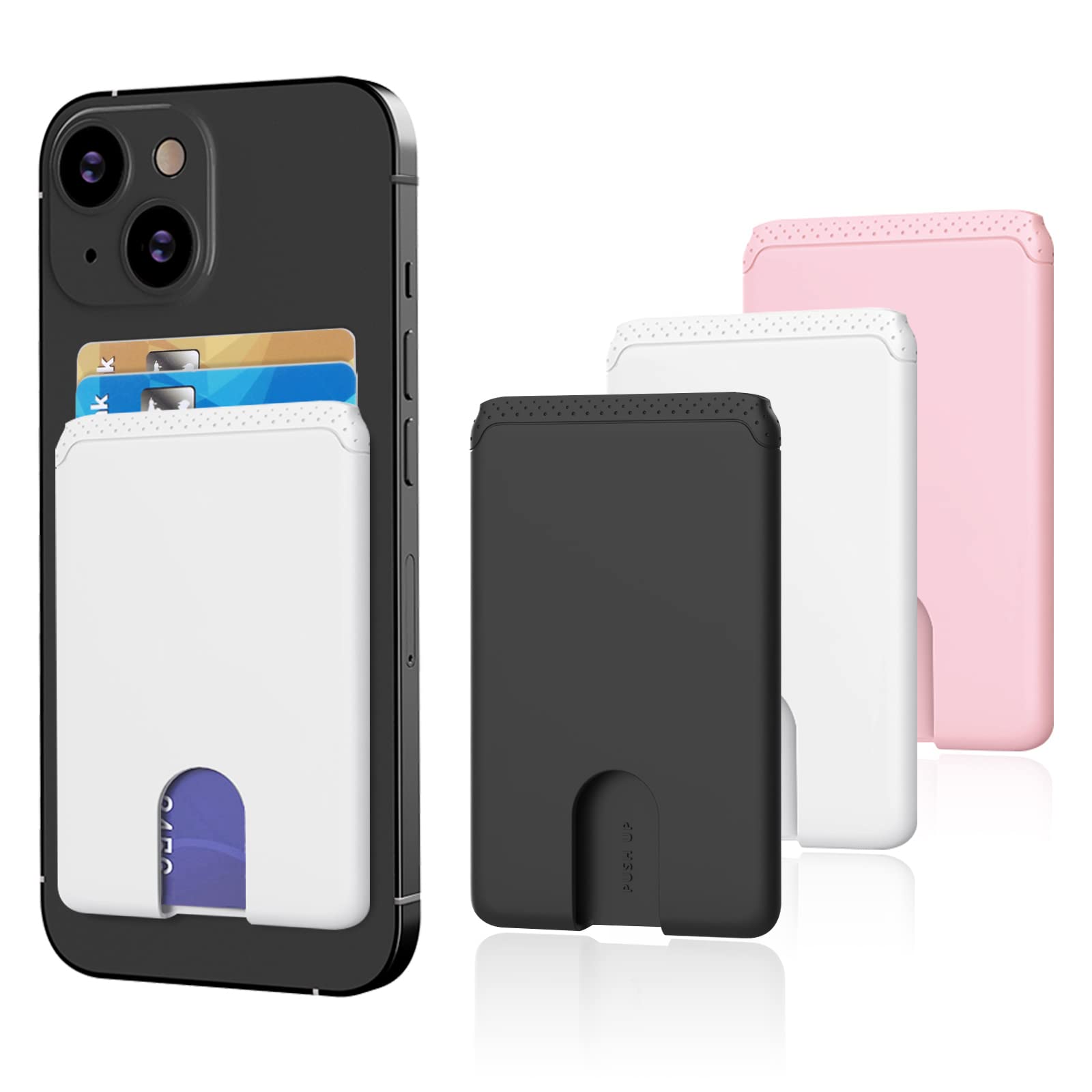 Stick-On Phone Wallet for iPhone 12/11/X/XS - 3 Pack Credit Card Holder (Black, White, Pink) | Slim Card Pocket Pouch for Smartphones | Perfect for Travel, Shopping & Everyday Use