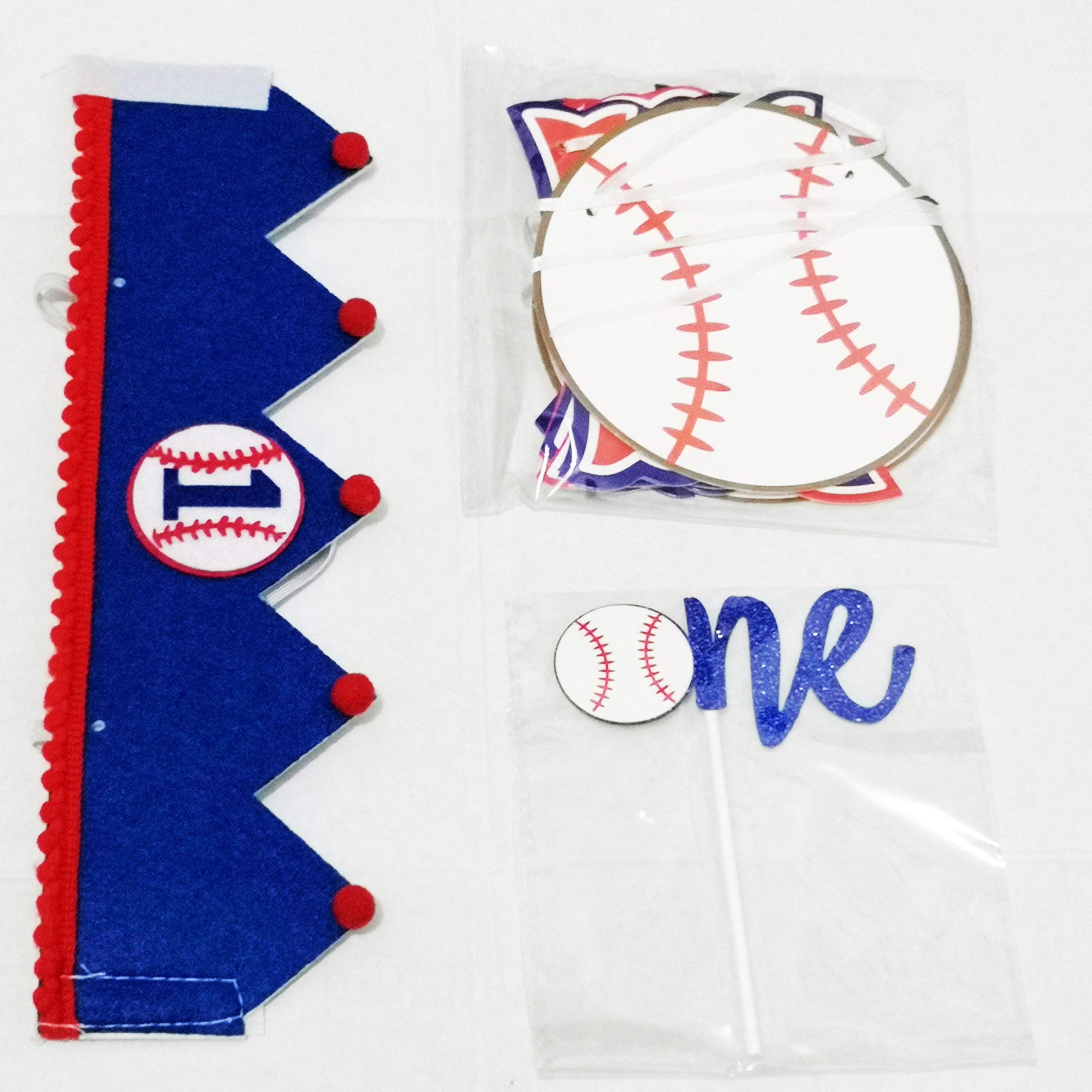 Baseball Happy Birthday Banner - Baseball Highchair Banner, Cake Topper & Birthday Crown | Handmade Baseball Theme First Birthday Party Decor for Baby Showers, Gender Reveals & Sports Themed Celebrations - Perfect for Baseball Lovers' Birthday Parties, Nursery Decorations and Sports Fan Events
