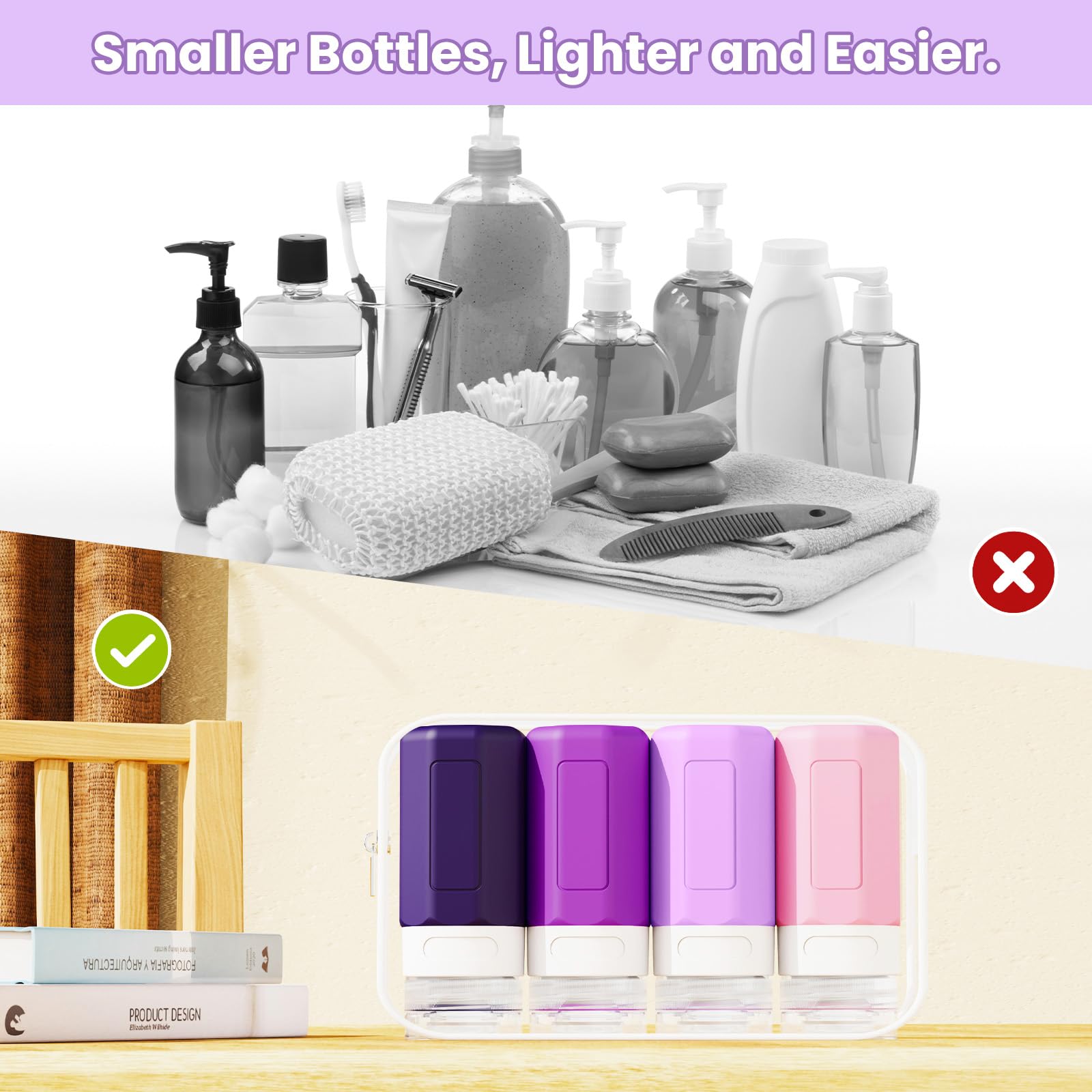 TSA Approved 2oz Leak Proof Silicone Travel Bottles for Shampoo, Conditioner & Lotion - Refillable Squeezable Toiletry Containers for Air Travel, Gym & Vacation Essentials