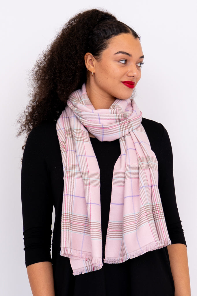 Warm Pink Tartan Plaid Scarf for Women - Soft Winter Fashion Accessory - Perfect for Cold Weather, Outdoors & Holiday Gifts