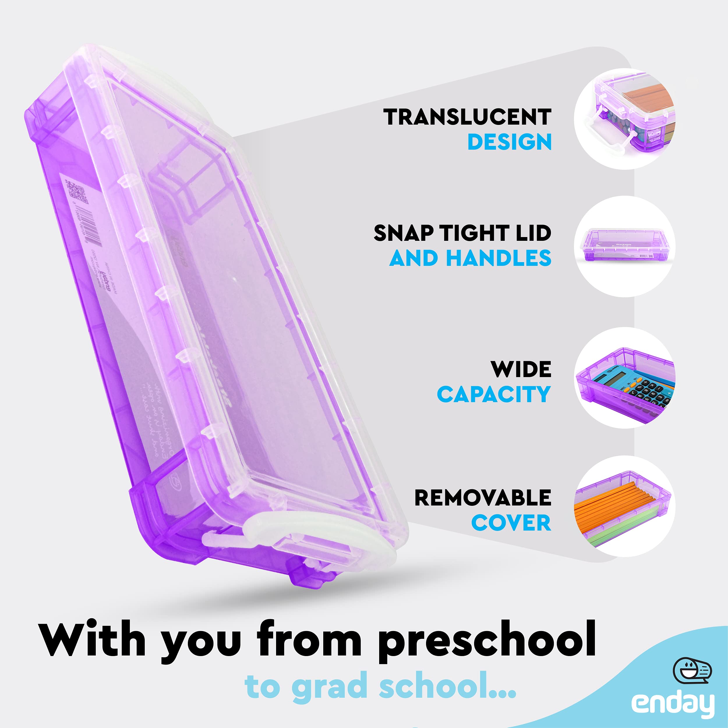 Enday Plastic Stackable Pencil Case - Large Capacity School & Office Supplies Organizer (Purple, Blue, Grey, Pink, Red, Green) - 80 Pack | Perfect for Students, Teachers & Office Workers
