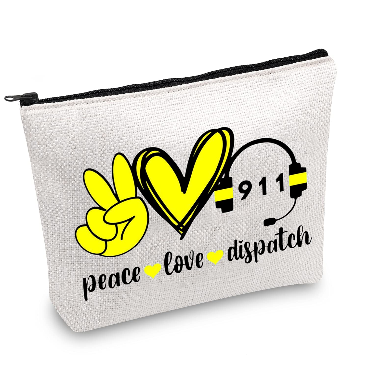 JXGZSO Peace Love Makeup Bag with Zipper - Perfect Gift for 911 Emergency Dispatchers, Retirement Present, Travel Cosmetic Case - Ideal for First Responders, Nurses, and Everyday Use