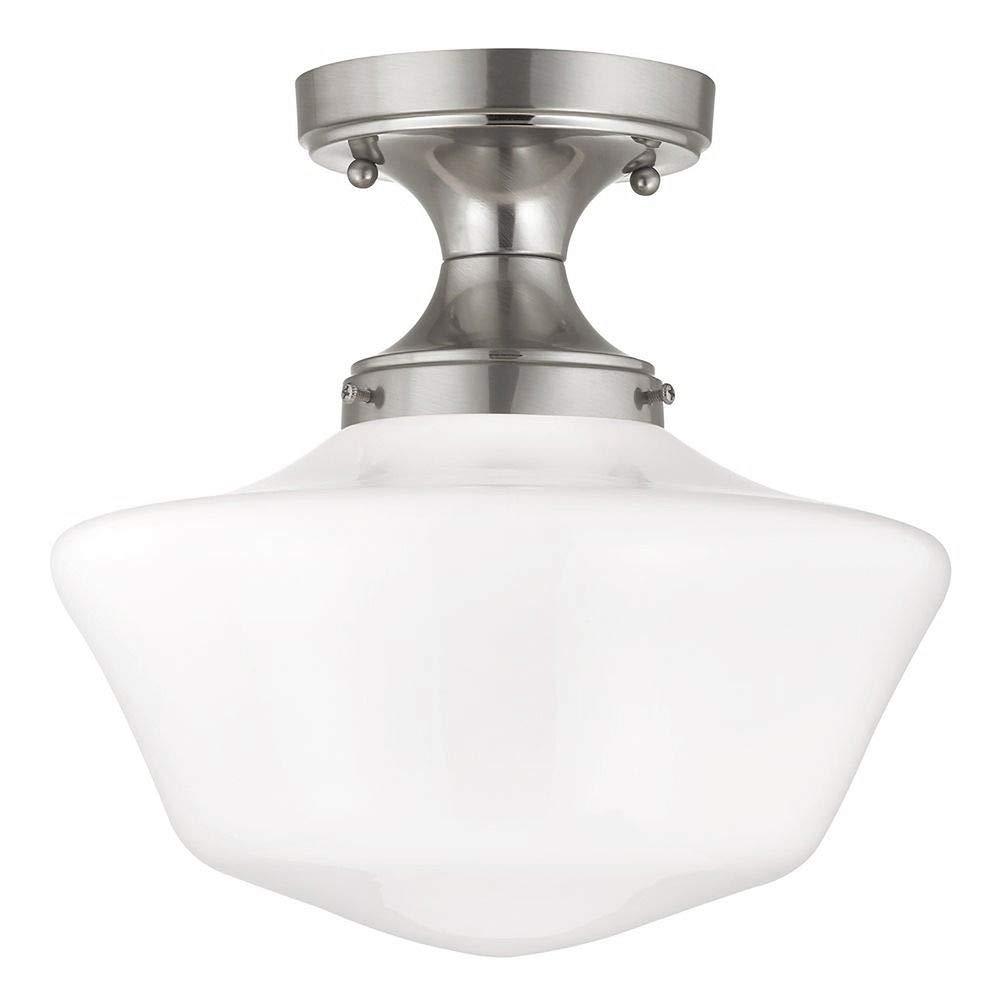 12-Inch Schoolhouse Ceiling Light Fixture - Satin Nickel Finish - Vintage Industrial Pendant Lighting for Kitchen, Dining Room, Bedroom & Office Decor