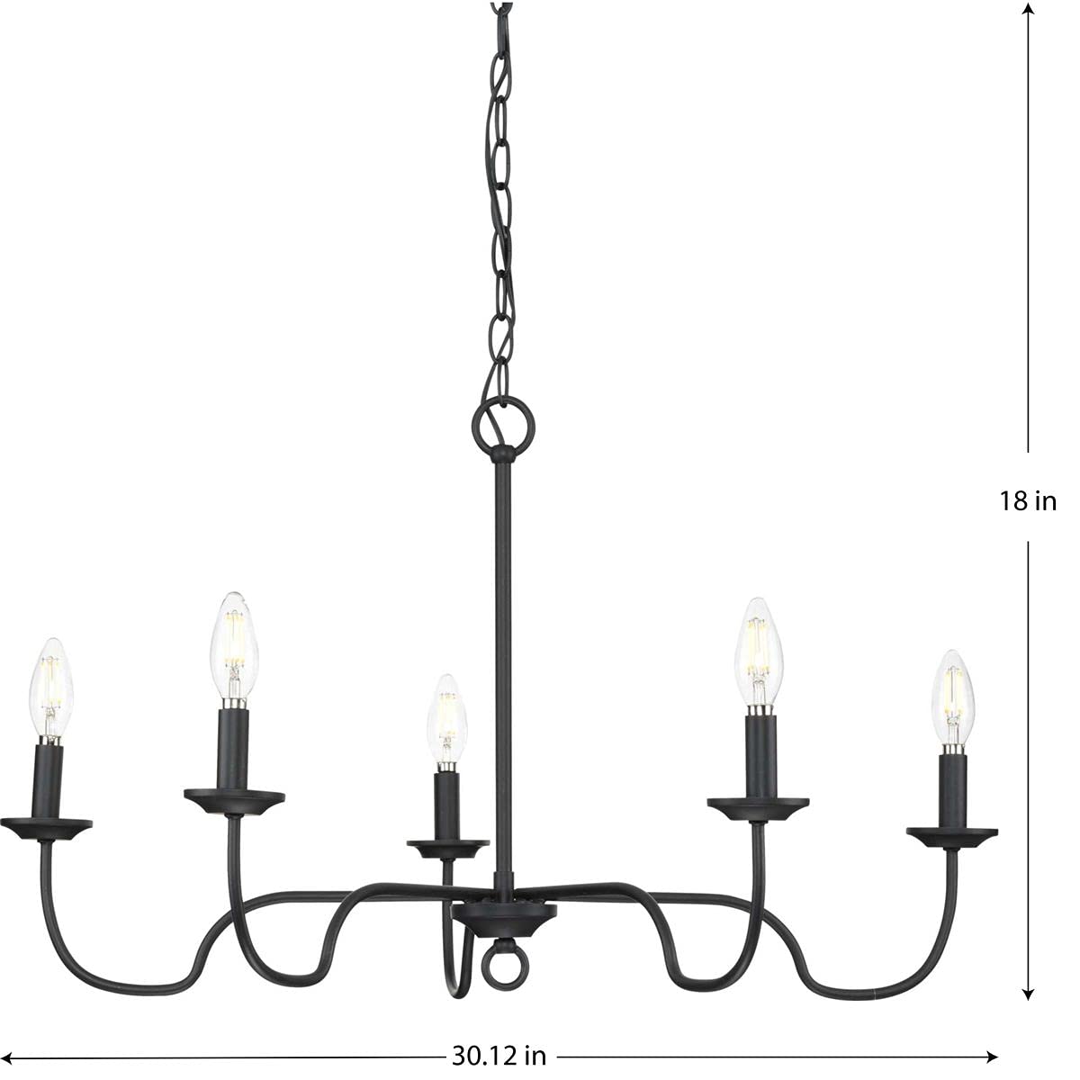 Progress Lighting Canebrake Collection 5-Light Farmhouse Chandelier - Matte Black Finish - Rustic Ceiling Light Fixture for Dining Room, Kitchen, or Entryway