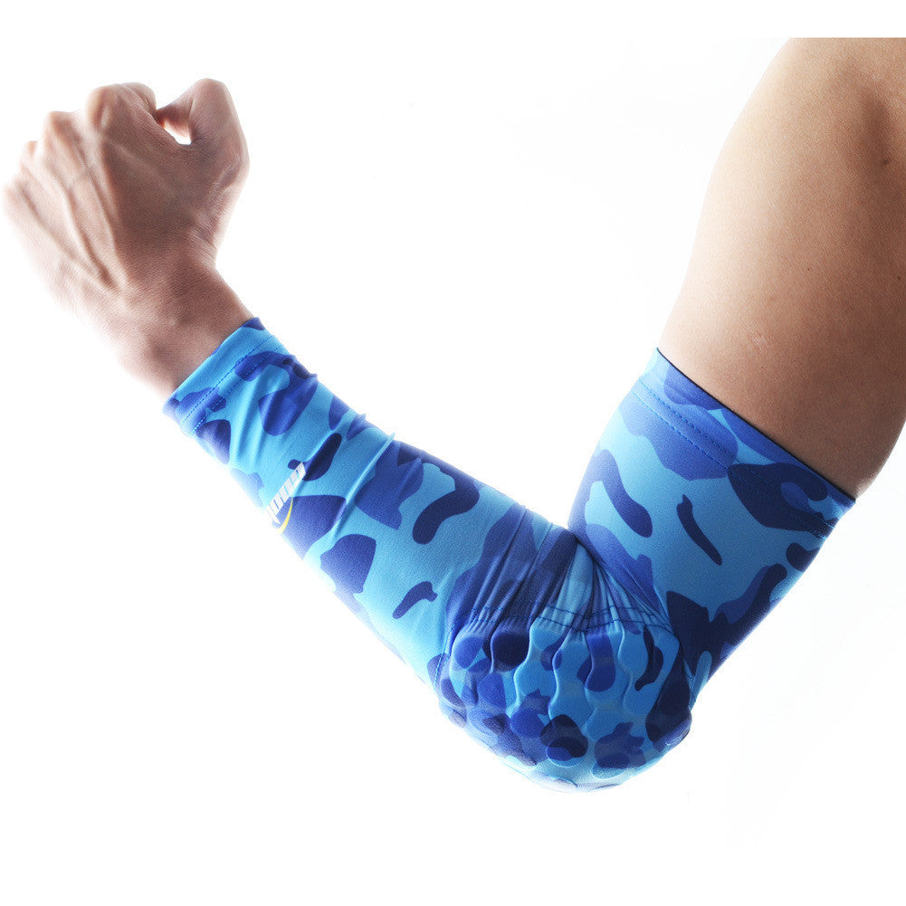Camouflage Blue Arm Sleeve with Protective Pad - UV Protection & Compression Support for Outdoor Sports, Basketball, Cycling & Workout