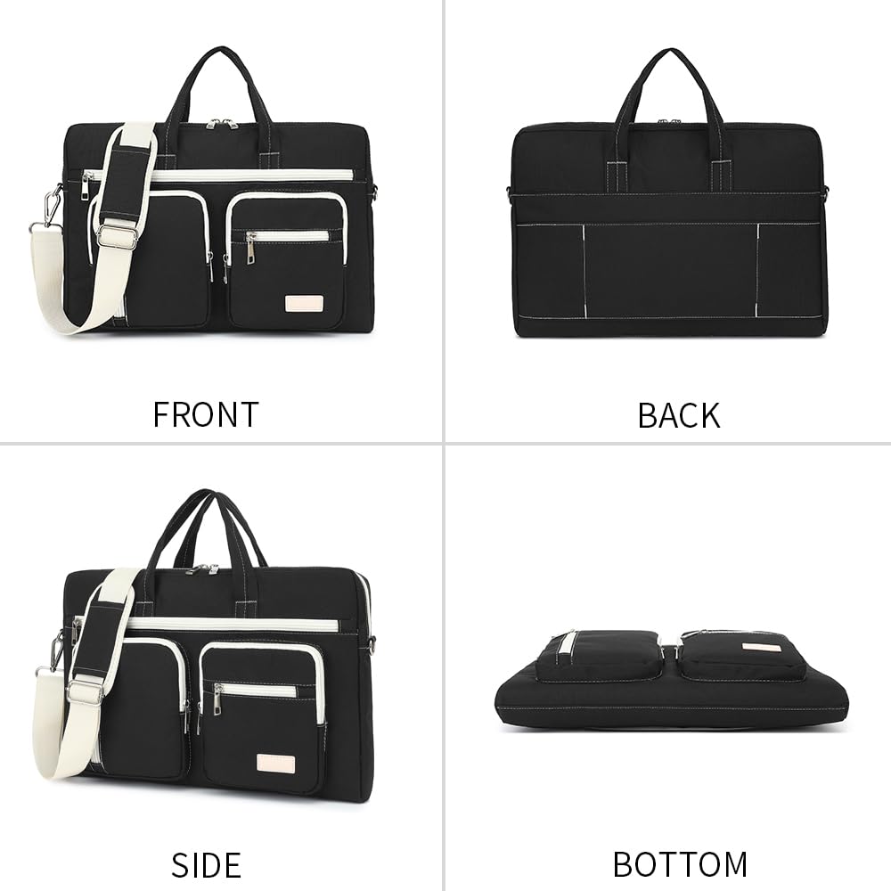 15-15.6 Inch Waterproof Laptop Shoulder Bag for MacBook Pro 16, HP, Lenovo, Dell 14 Inch - Lightweight Messenger Bag & Protective Sleeve (Black) | Perfect for Work, Travel & School Commute