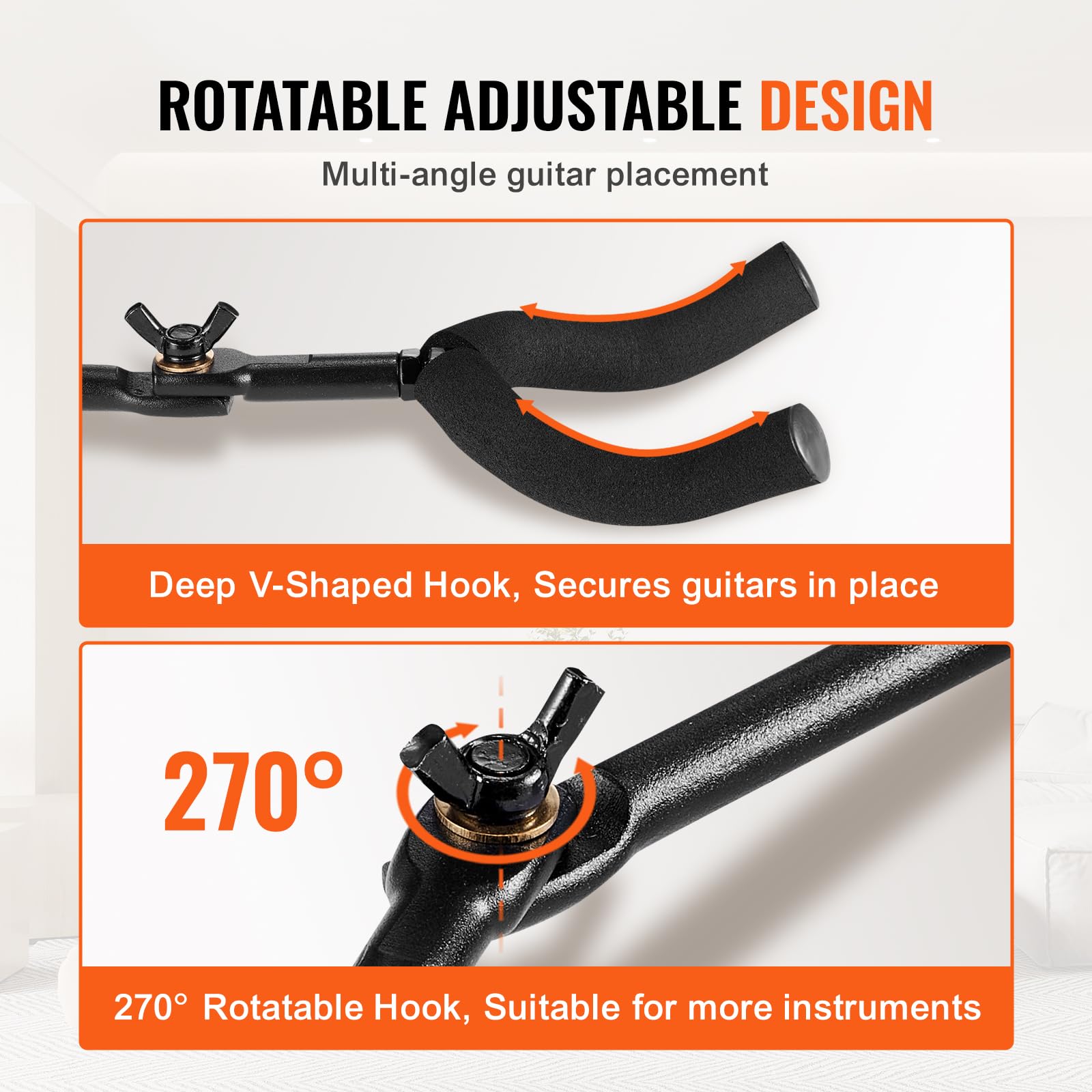 VEVOR 5-Guitar Wall Mount Hanger - Adjustable Aluminum Guitar Wall Rack Display Stand for Acoustic, Electric Guitar, Bass, Banjo & Mandolin | Space-Saving Guitar Storage & Organization for Home, Studio & Music Room
