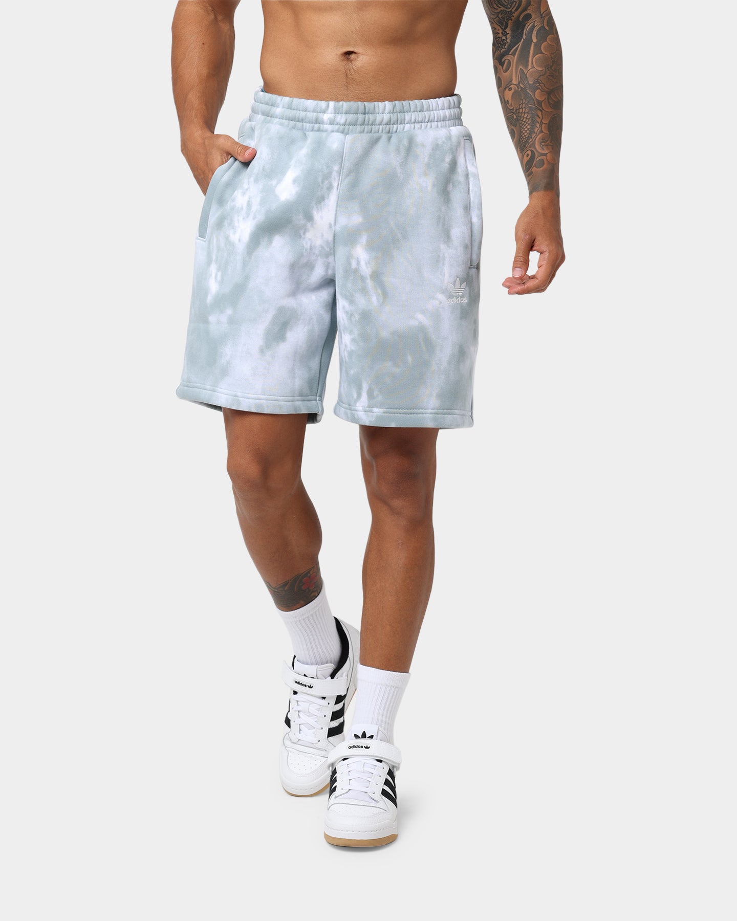 Adidas Adicolor Essentials Trefoil Tie-Dyed Shorts for Men - Magic Grey/Multi Color - Comfortable Casual Athletic Shorts for Gym, Running, and Summer Outfits