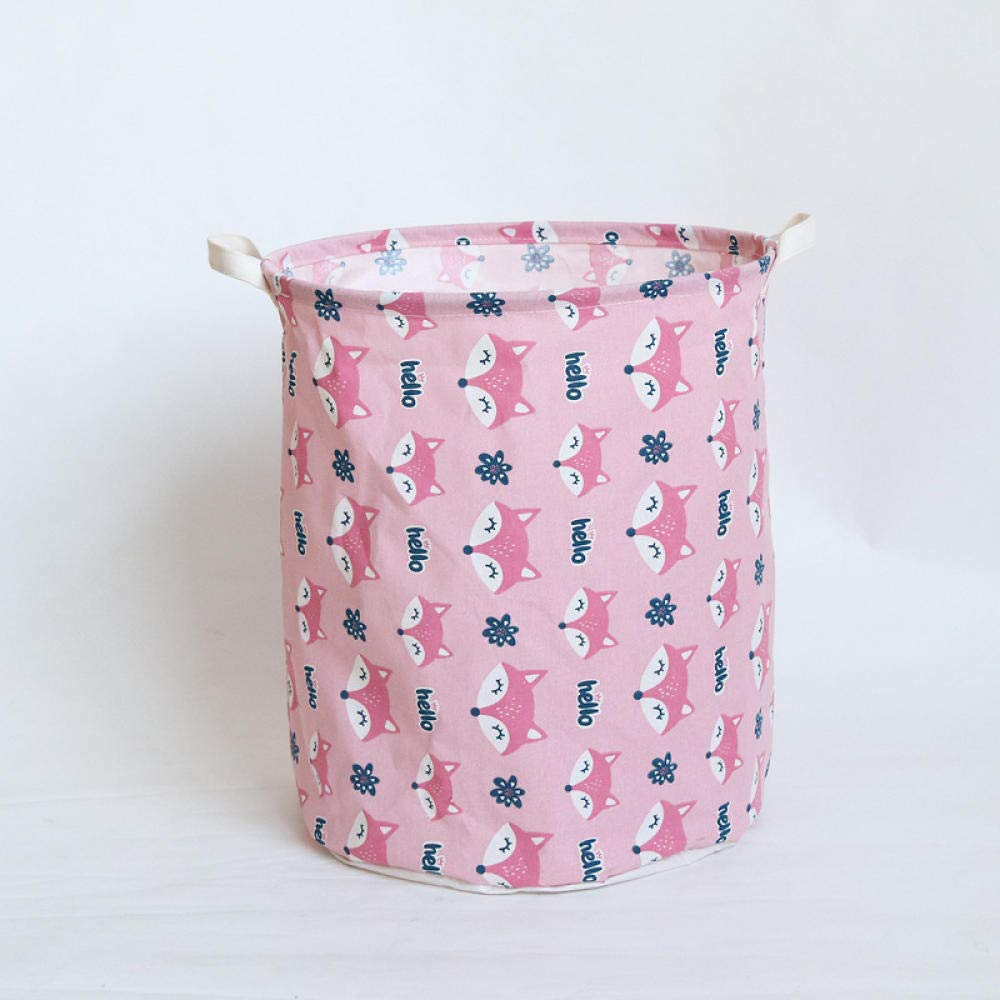Extra Large 40x50cm Laundry Basket with Handles - Thick Cotton Waterproof Storage Bin for Clothes, Towels & Toys - Durable Pink Fox Design for Home, Nursery & Laundry Room Organization