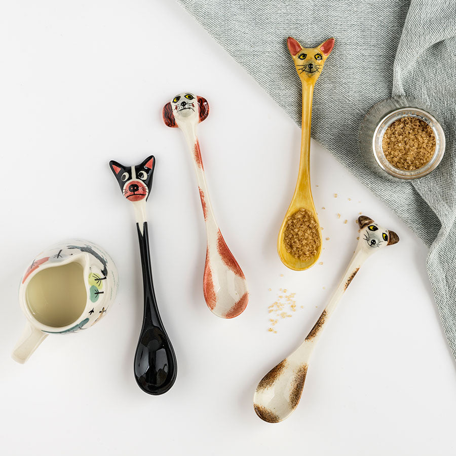 Handmade Ceramic Dog Spoon Set - 4 Pack for Pet Lovers | Perfect for Feeding, Gifts & Home Decor