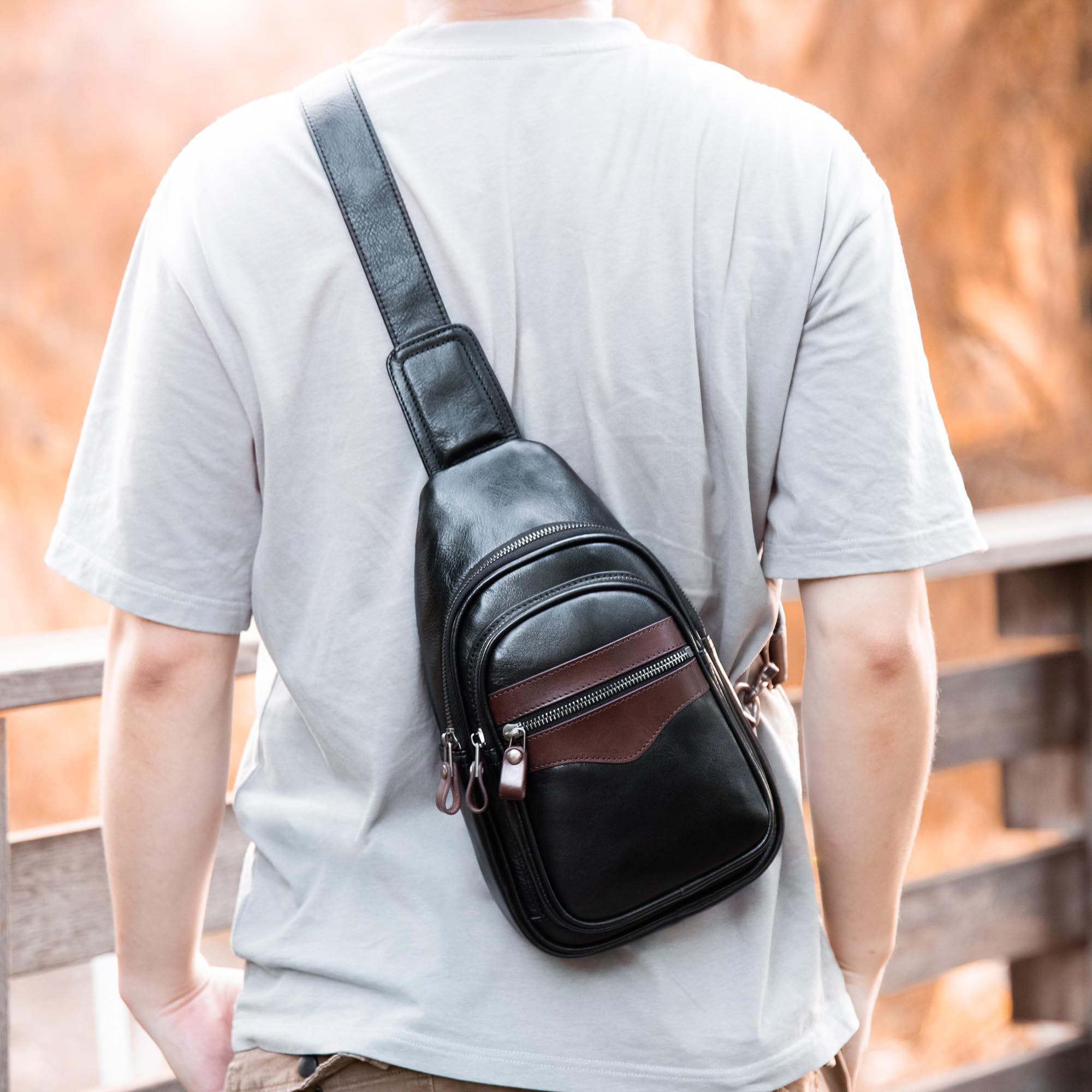 Genuine Leather Crossbody Sling Bag for Men & Women - Adjustable Shoulder Strap Chest Purse Backpack - Perfect for Travel, Work & Everyday Use