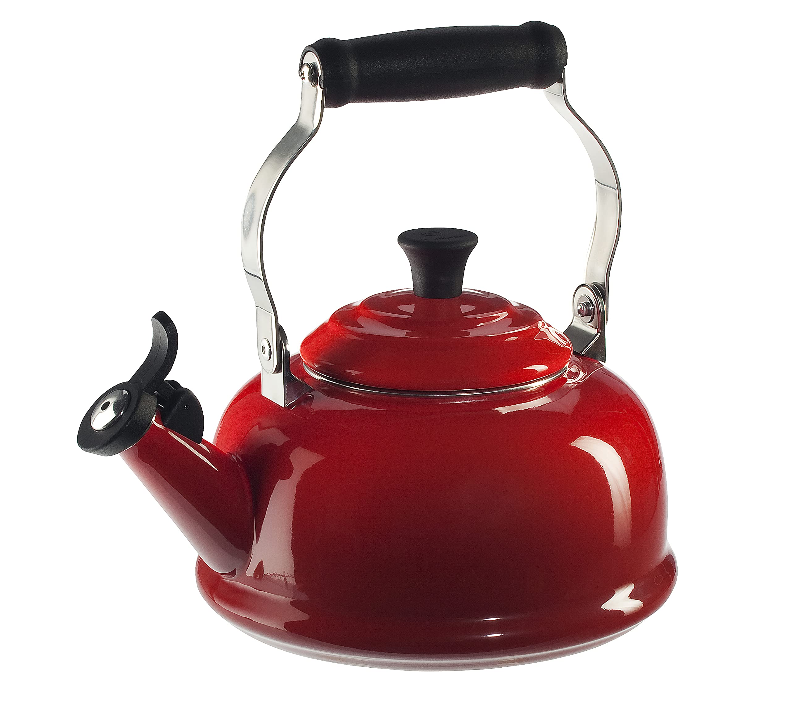 Le Creuset Enameled Steel Whistling Tea Kettle 1.7 Quart - Cherry Red | Stovetop & Induction Safe for Home & Office Use